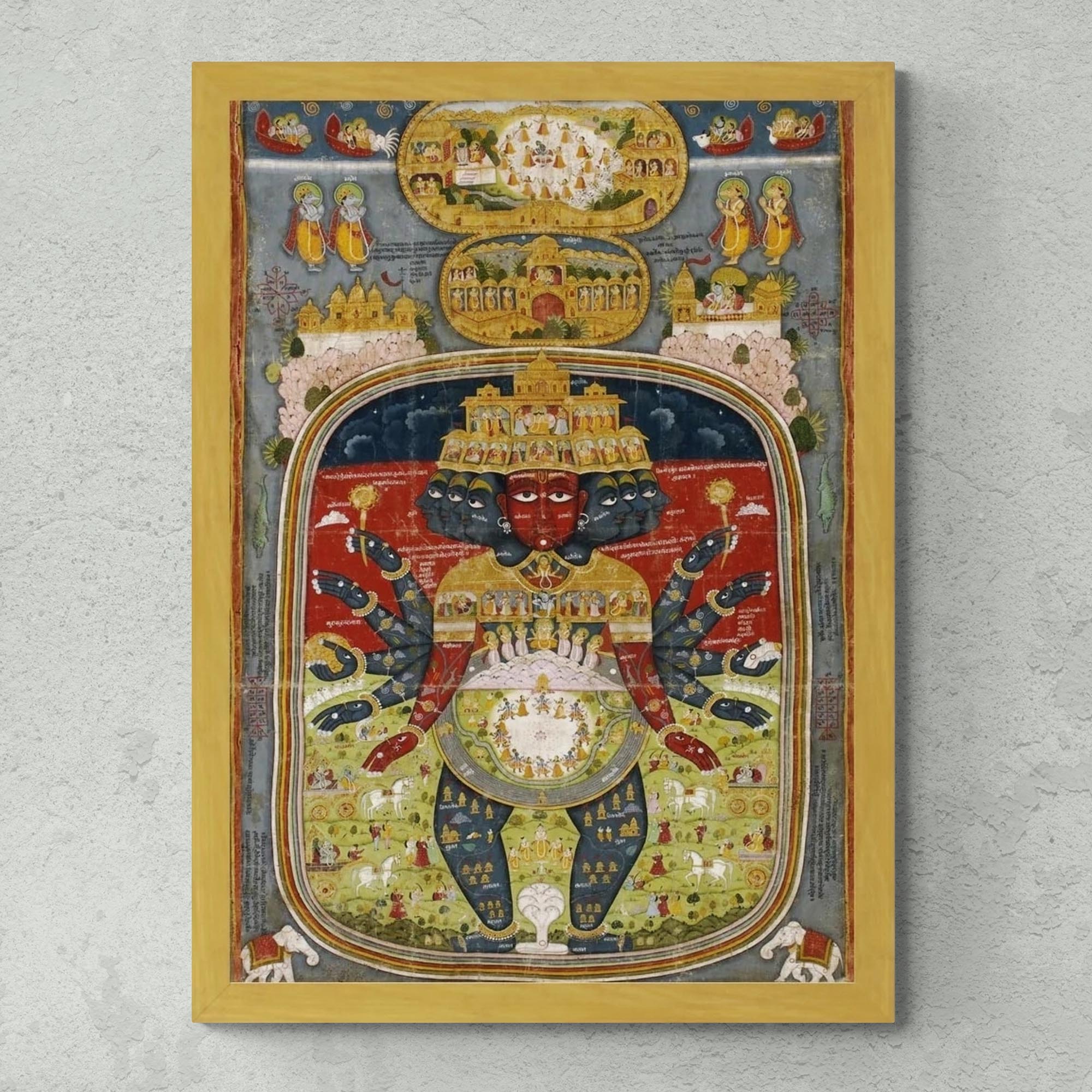 Framed Lord Krishna Cosmic Chart | Hindu Deity Divine Art | Brahma Shiva Framed Art Print