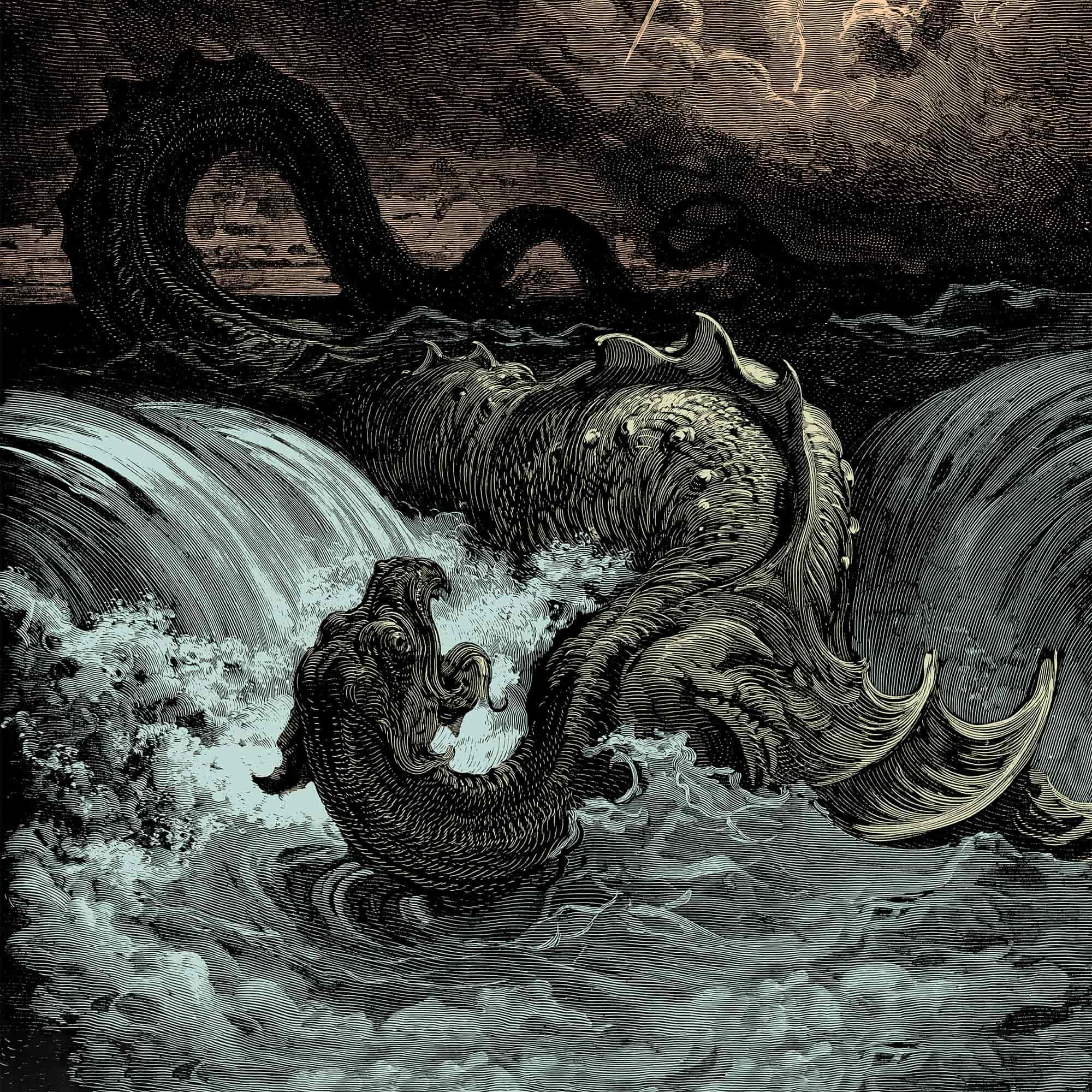 Framed, Matted Destruction of Leviathan | Gustave Dore Occult Satan Dragon Serpent Decor | Vintage Lucifer Framed, Matted Fine Art Print
