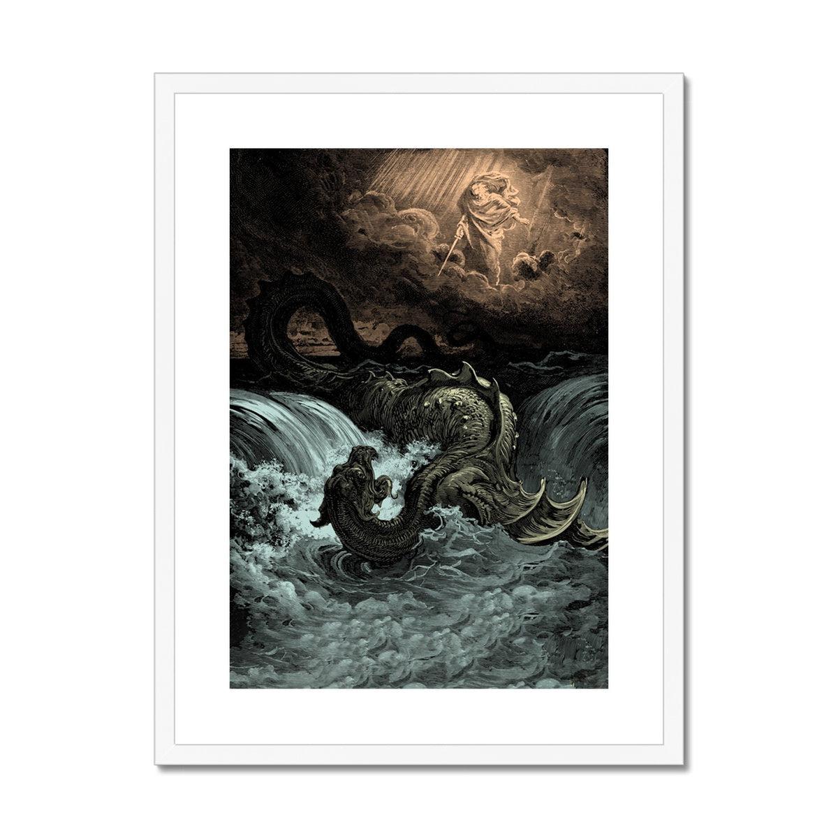 Framed, Matted Destruction of Leviathan | Gustave Dore Occult Satan Dragon Serpent Decor | Vintage Lucifer Framed, Matted Fine Art Print