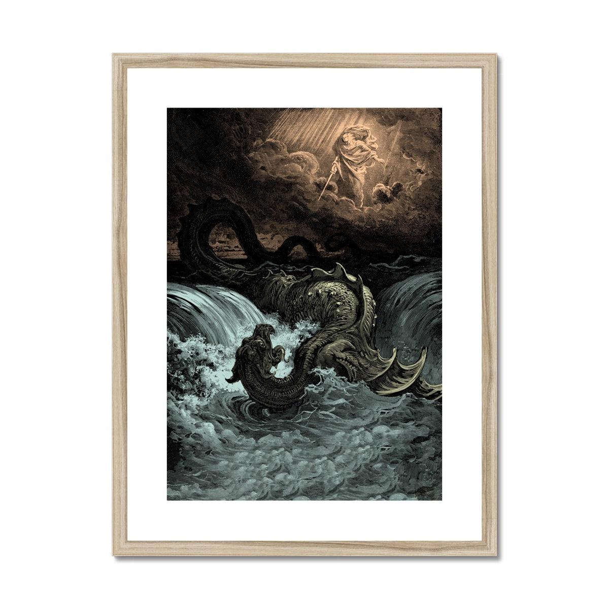Framed, Matted Destruction of Leviathan | Gustave Dore Occult Satan Dragon Serpent Decor | Vintage Lucifer Framed, Matted Fine Art Print