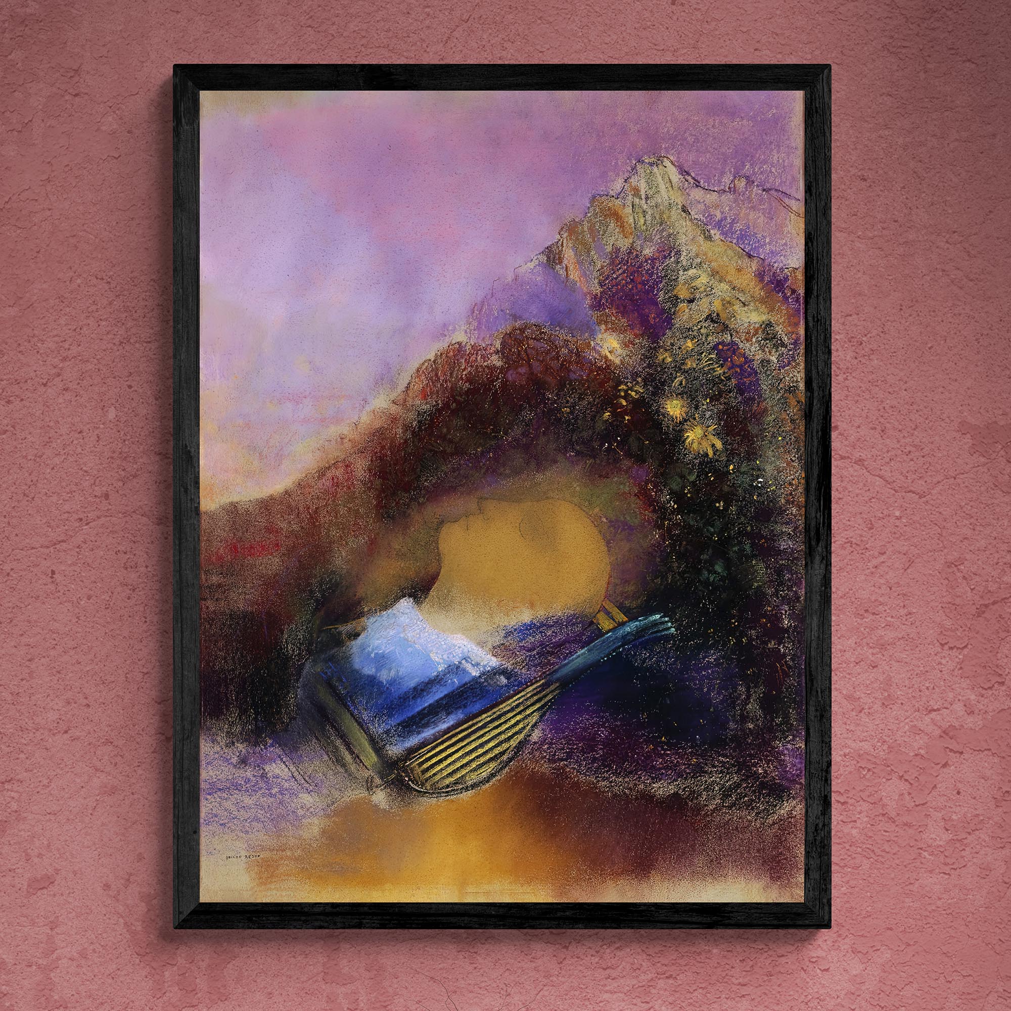 Fine art 6"x8" / Black Frame Framed Purple Orpheus | Greek Mythology Literary Tragedy | Odilon Redon Symbolist Surrealist Power of Music Framed Art Print