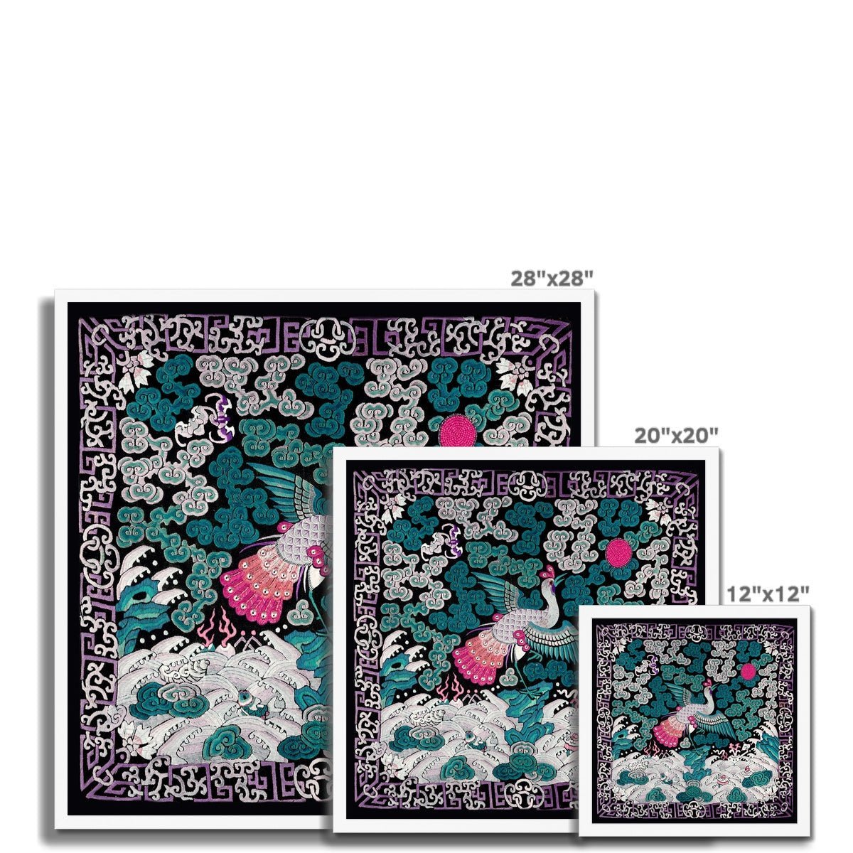 Framed Qing Dynasty, Traditional Chinese Silk Embroidery Pheasant Antique Mandarin Square Framed Art Print