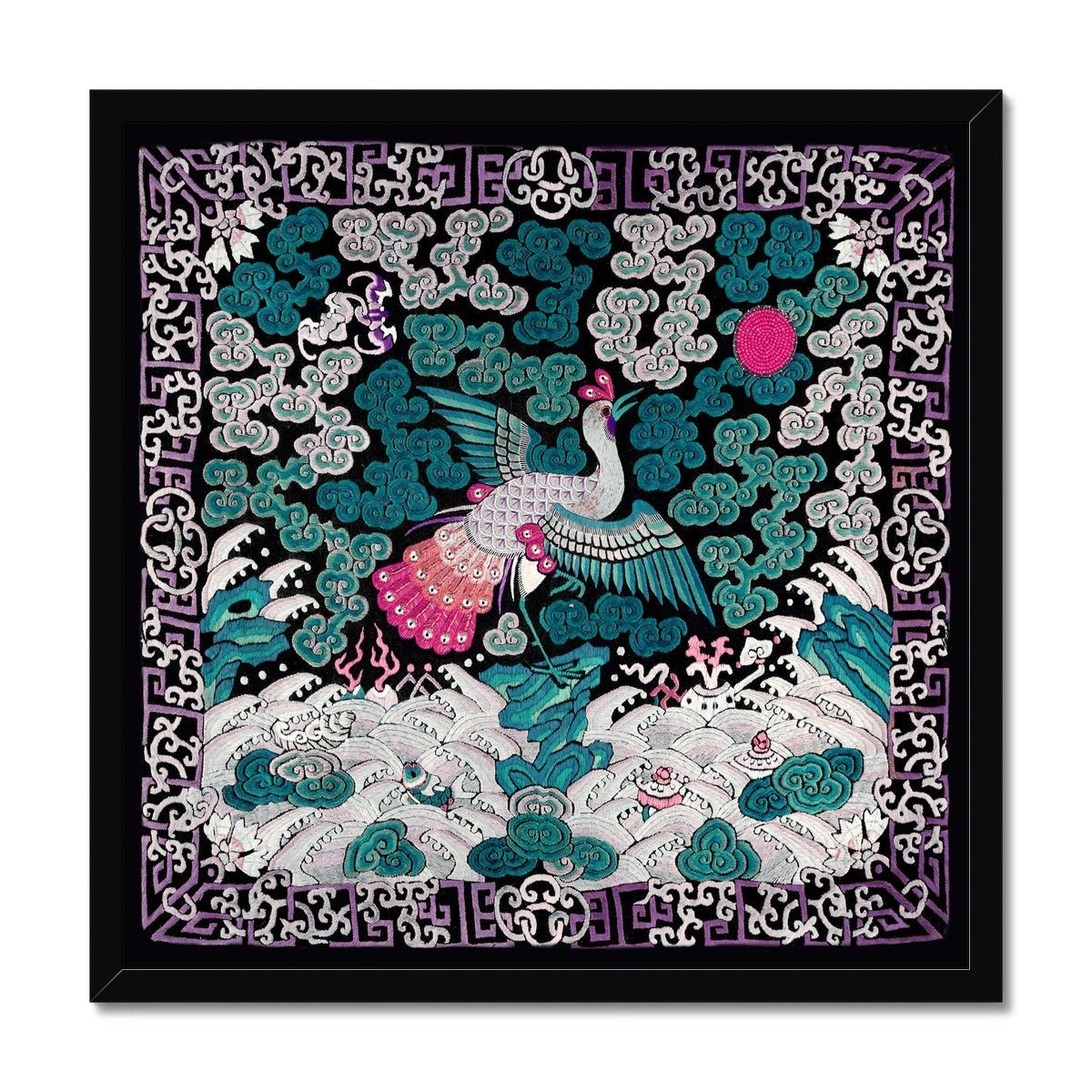 Framed Qing Dynasty, Traditional Chinese Silk Embroidery Pheasant Antique Mandarin Square Framed Art Print
