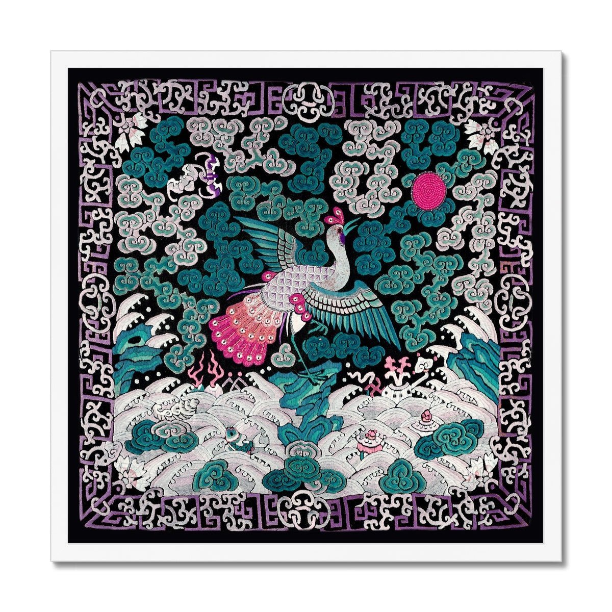 Framed Qing Dynasty, Traditional Chinese Silk Embroidery Pheasant Antique Mandarin Square Framed Art Print