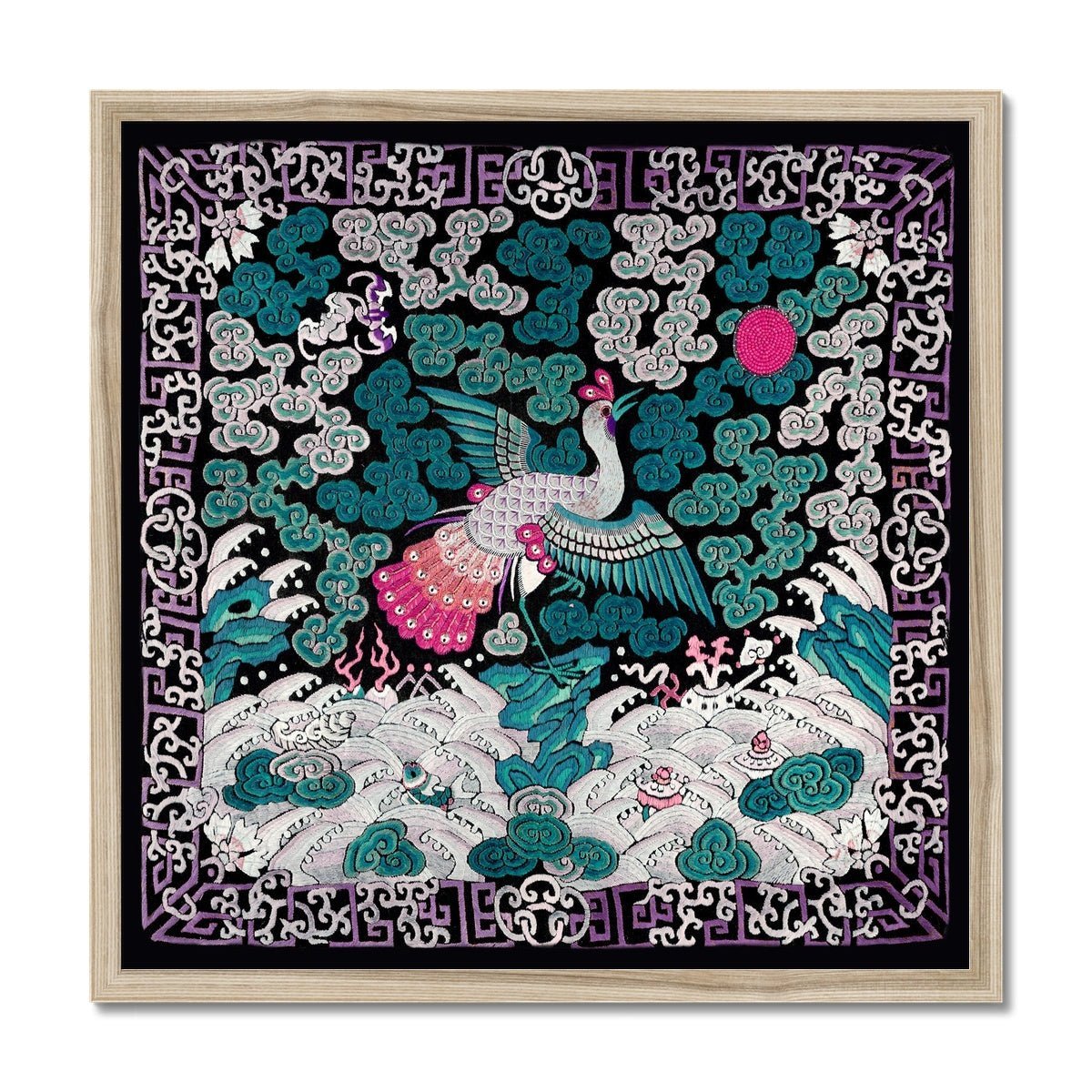 Framed Qing Dynasty, Traditional Chinese Silk Embroidery Pheasant Antique Mandarin Square Framed Art Print