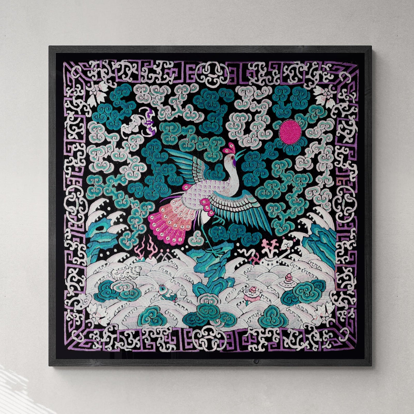 Framed Qing Dynasty, Traditional Chinese Silk Embroidery Pheasant Antique Mandarin Square Framed Art Print