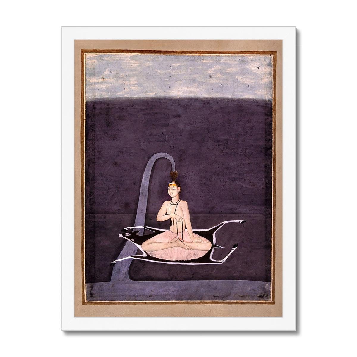 Fine art 12"x16" / White Frame Shiva Seated on Deerskin Framed Print
