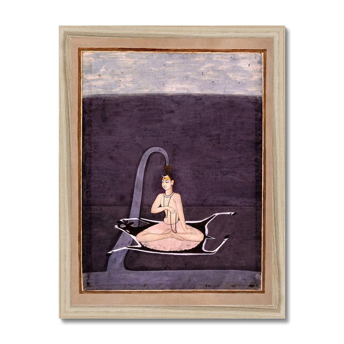 Framed Shiva Seated on a Deer Skin | Hindu Yoga God Meditation | Boho Ethnic Framed Art Print