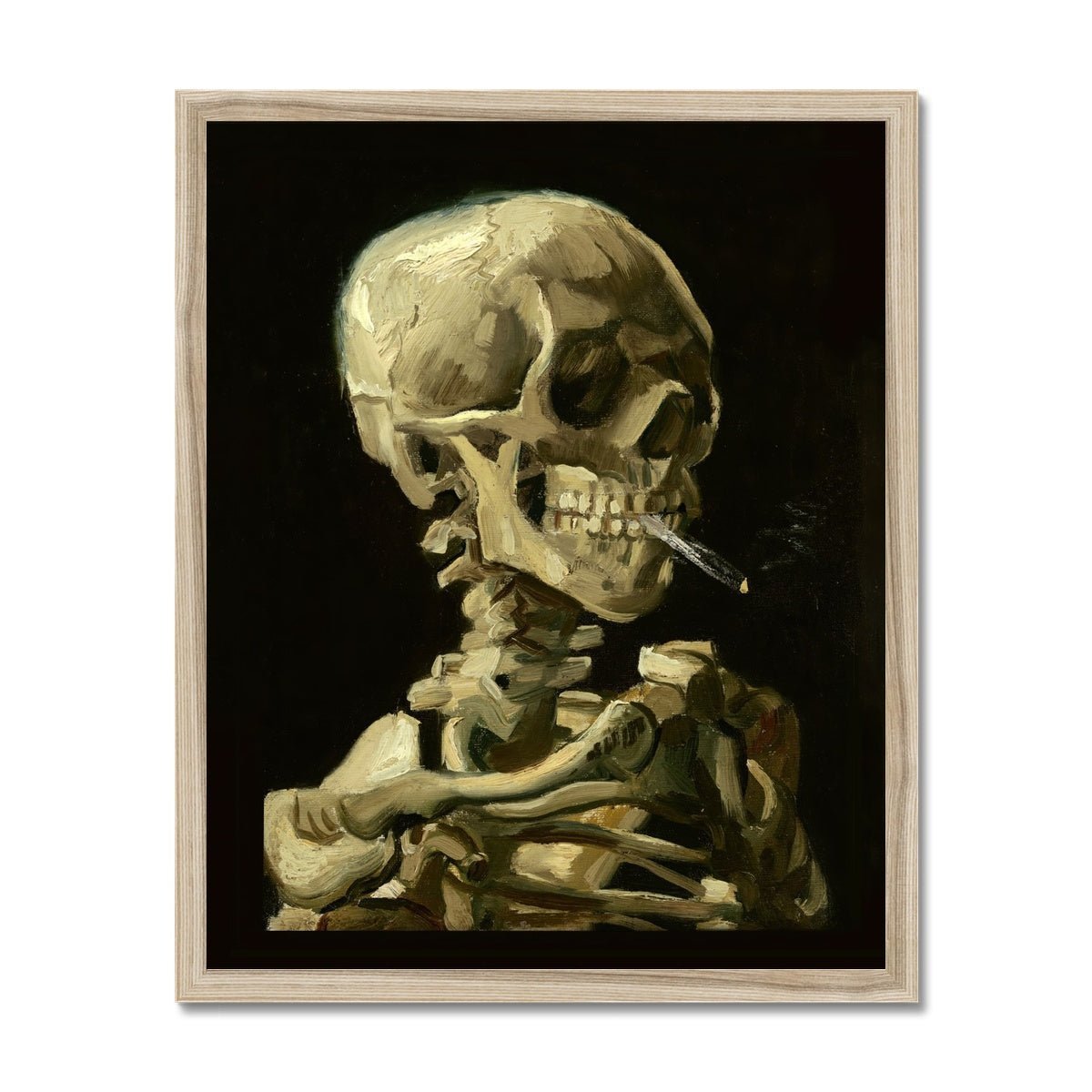 Framed Print 6"x8" / Natural Frame Framed Spliff Skeleton Skull Smoking Cannabis Weed 420, Pot, Herb, Ganja, Marijuana, Stoner, Pothead Van Gogh Weed Framed Print