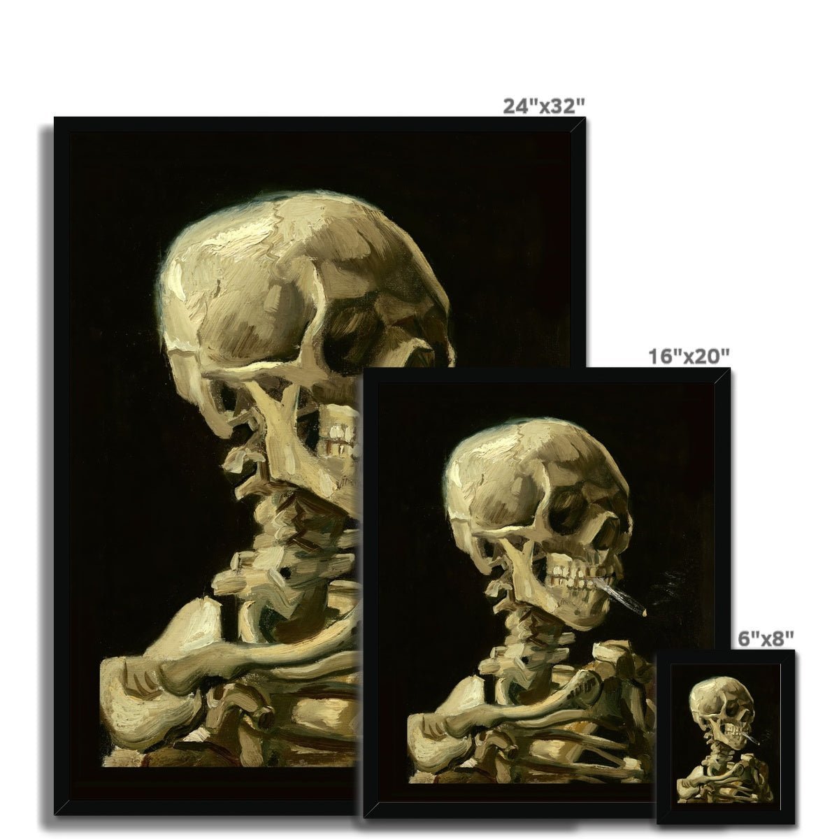 Framed Spliff Skeleton Skull Smoking Cannabis Weed 420, Pot, Herb, Ganja, Marijuana, Stoner, Pothead Van Gogh Weed Framed Print