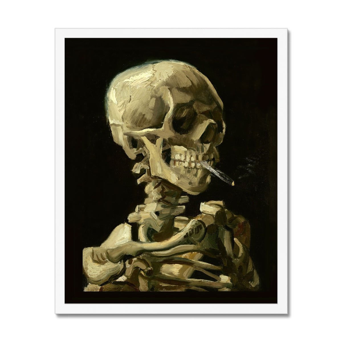 Framed Spliff Skeleton Skull Smoking Cannabis Weed 420, Pot, Herb, Ganja, Marijuana, Stoner, Pothead Van Gogh Weed Framed Print
