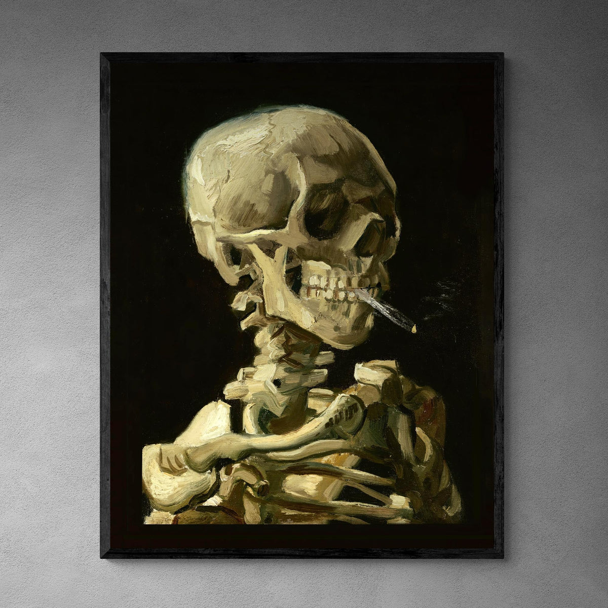Framed Print 6&quot;x8&quot; / Black Frame Framed Spliff Skeleton Skull Smoking Cannabis Weed 420, Pot, Herb, Ganja, Marijuana, Stoner, Pothead Van Gogh Weed Framed Print