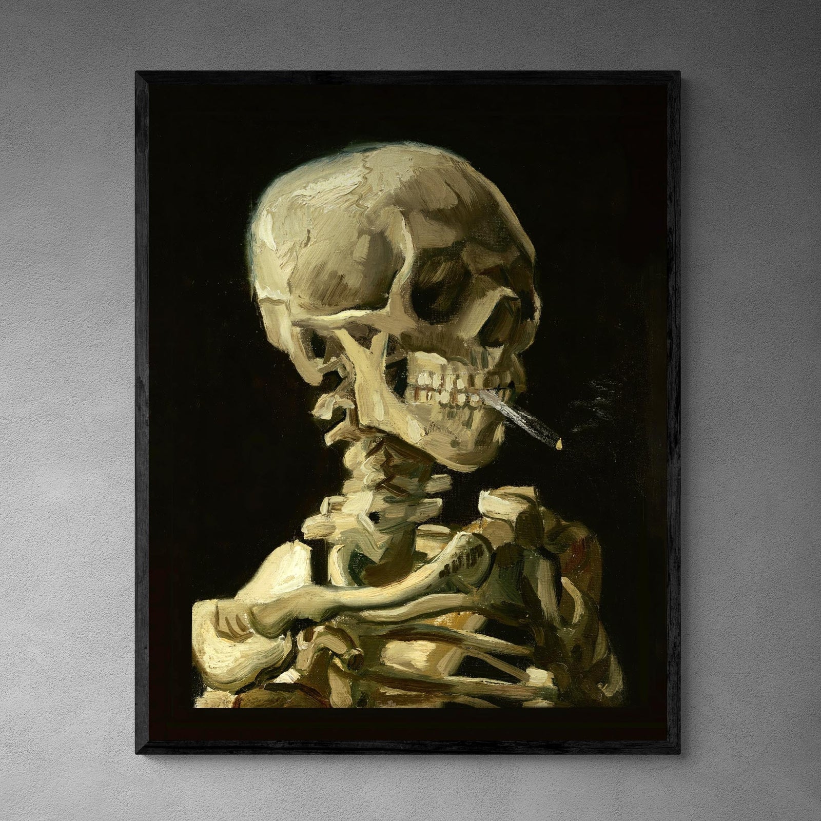 Framed Spliff Skeleton Skull Smoking Cannabis Weed 420, Pot, Herb, Ganja, Marijuana, Stoner, Pothead Van Gogh Weed Framed Print