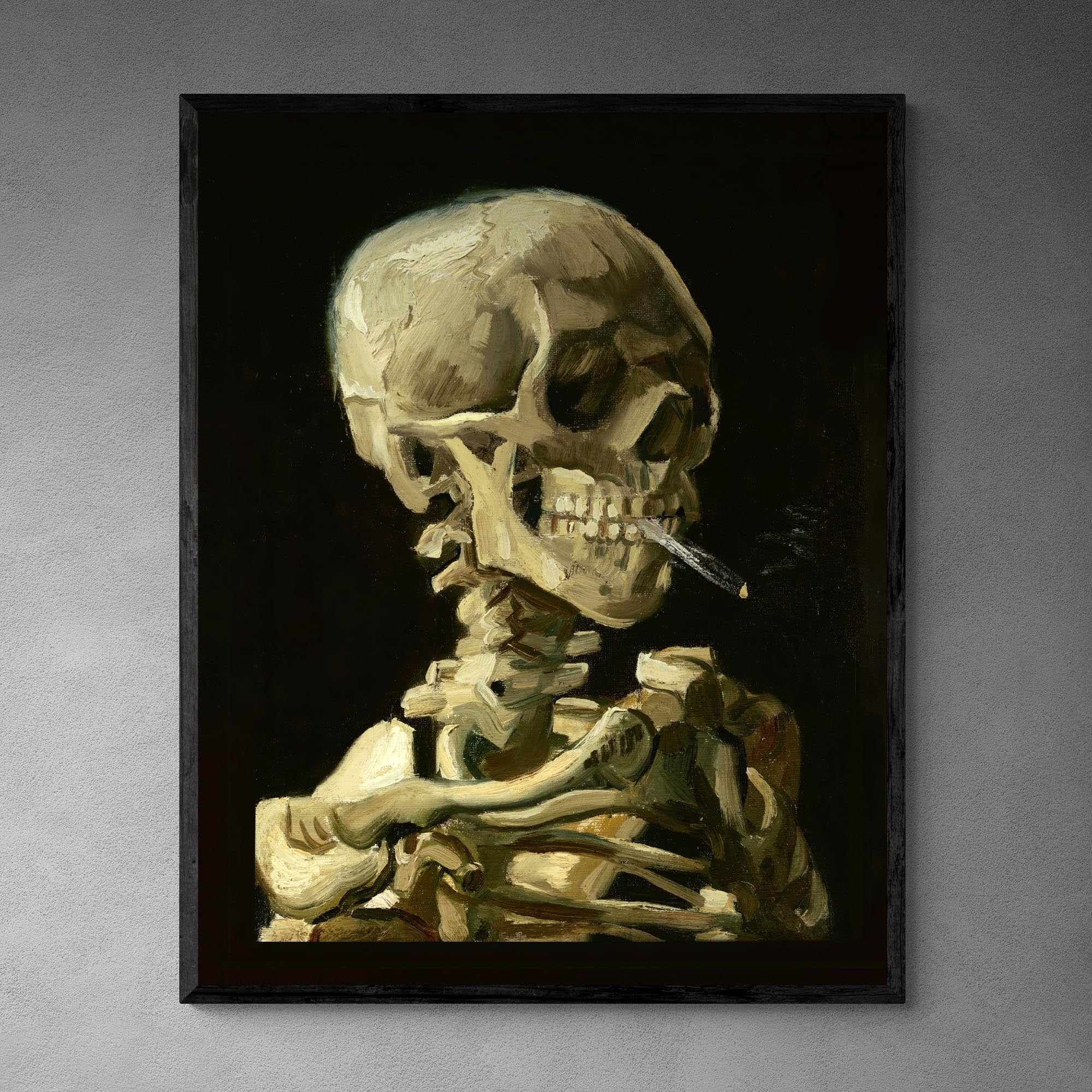 Framed Print 6"x8" / Black Frame Framed Spliff Skeleton Skull Smoking Cannabis Weed 420, Pot, Herb, Ganja, Marijuana, Stoner, Pothead Van Gogh Weed Framed Print