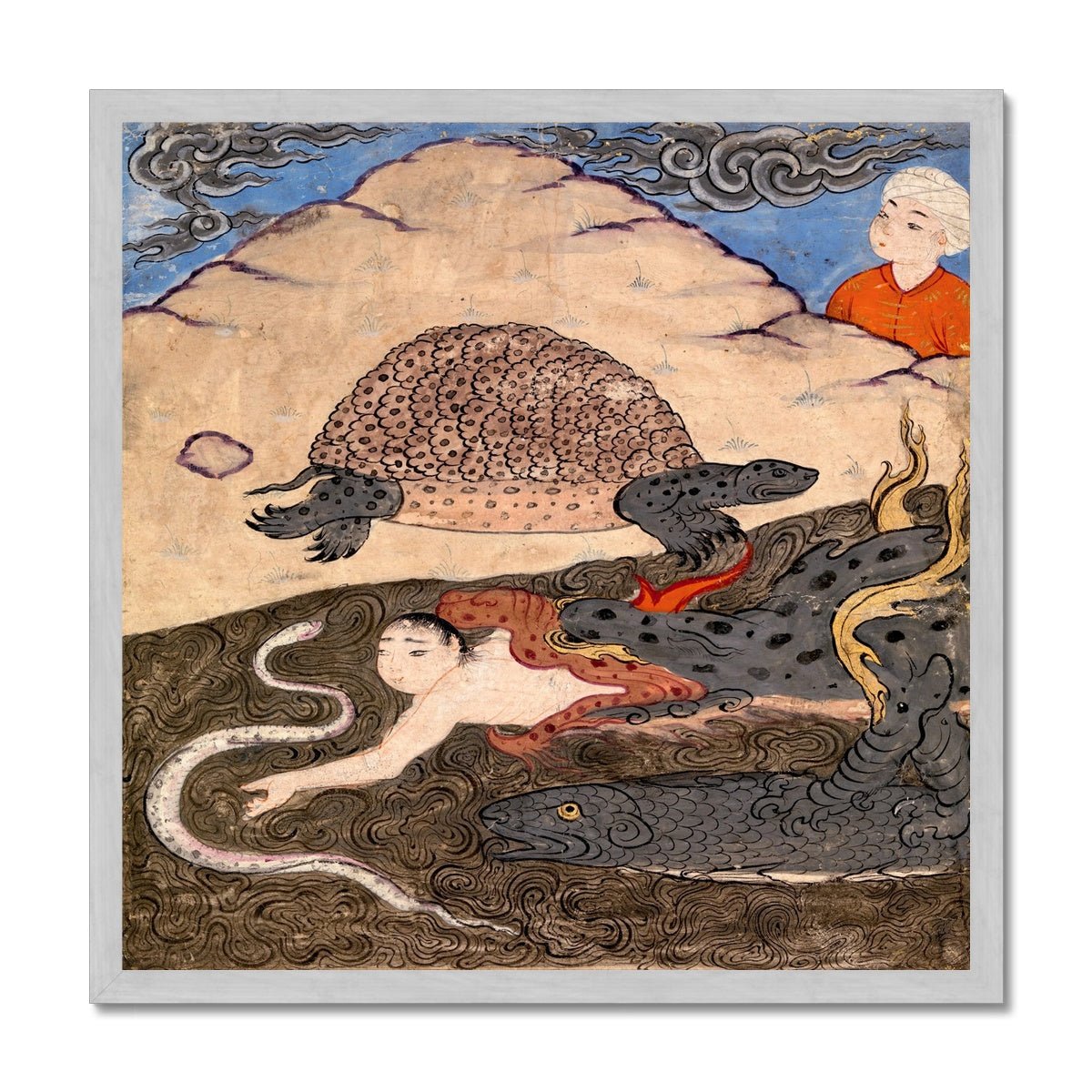 Framed Tortoise, Dragon, and Snake | Wonders of Creation Medieval Islamic Persian Mythology Vintage Framed Art Print