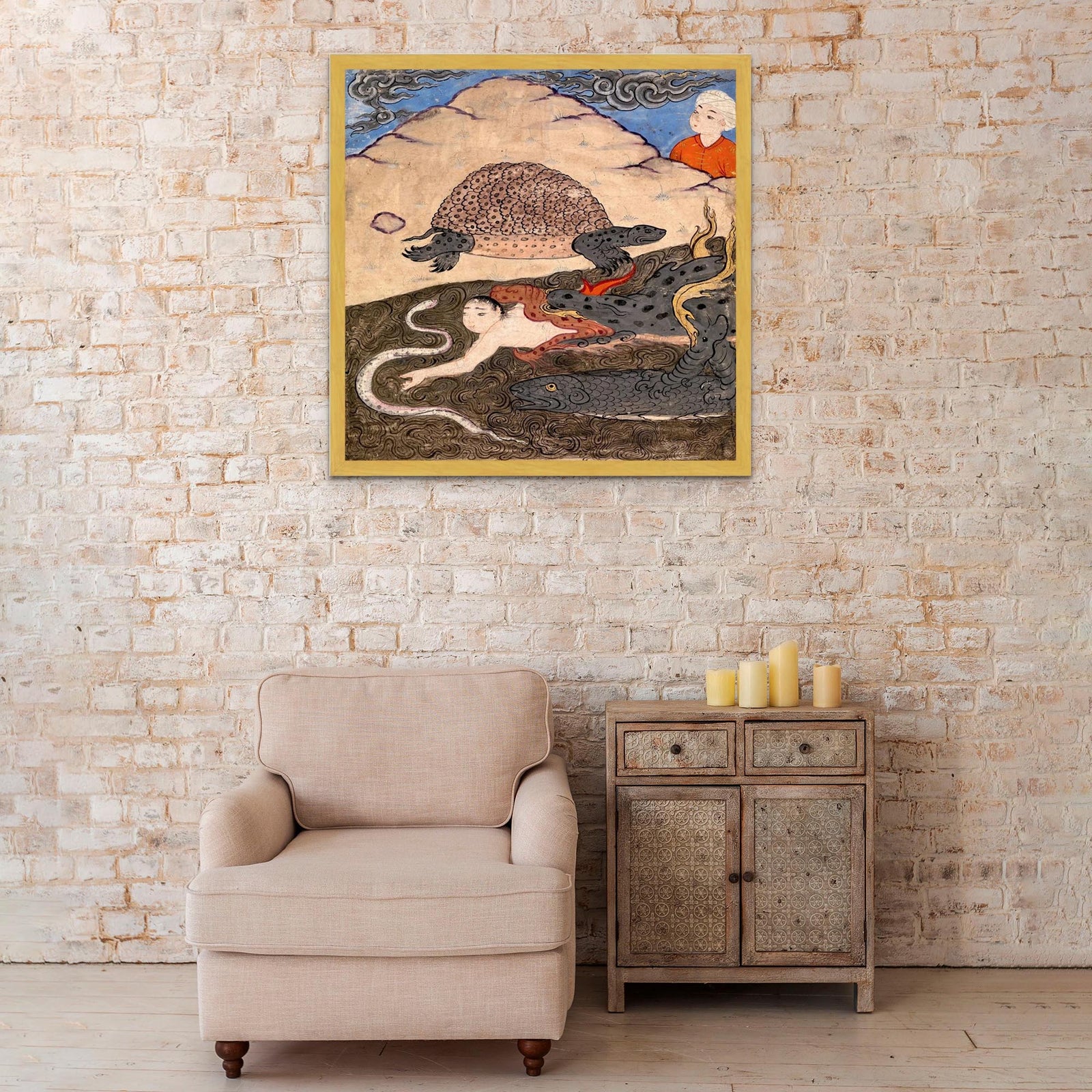 Framed Tortoise, Dragon, and Snake | Wonders of Creation Medieval Islamic Persian Mythology Vintage Framed Art Print