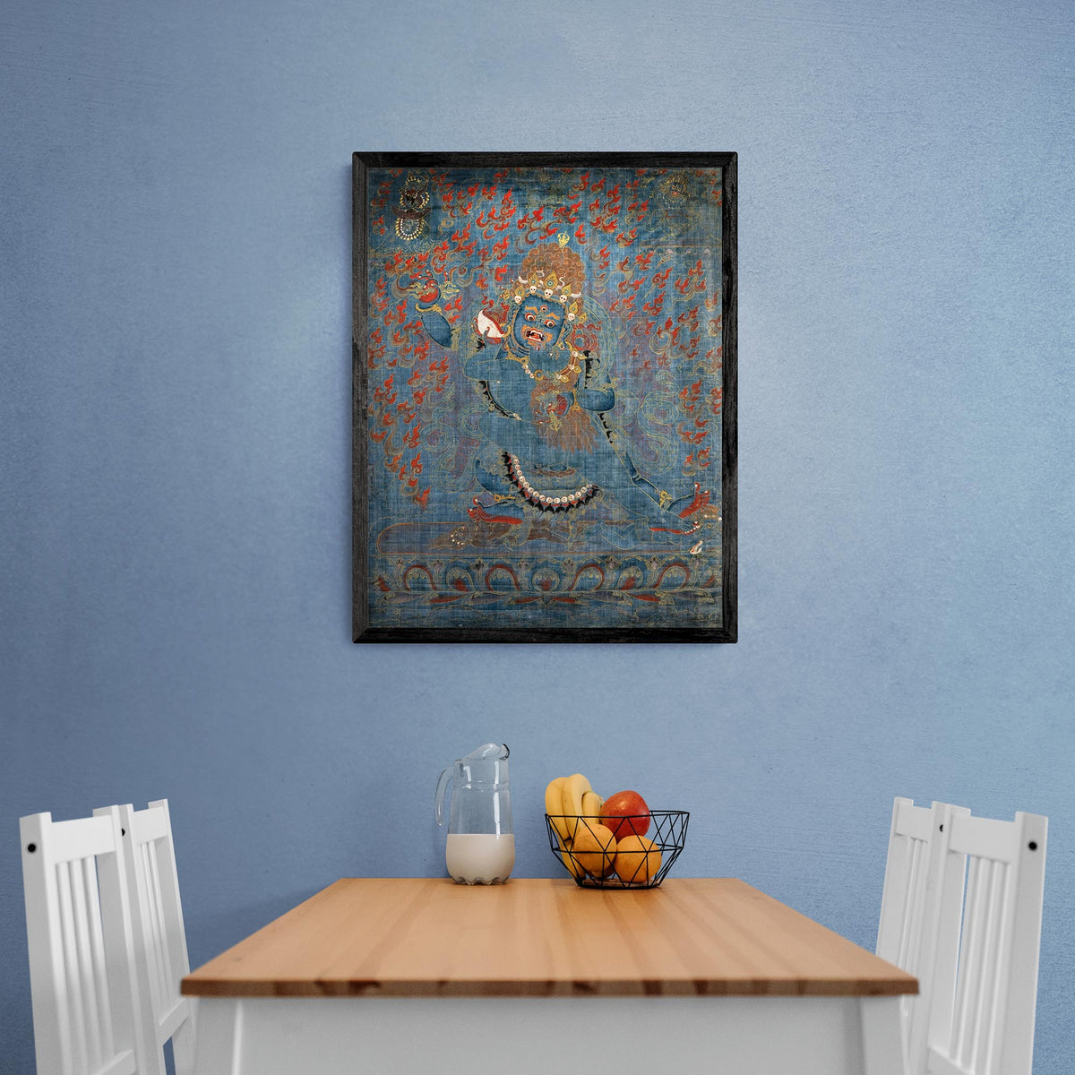 Framed Vajrapani and Consort, Tibetan, 15th-16th Century Antique Vintage Gift | Buddhist Protector Deity Thangka Boho Decor Framed Art Print