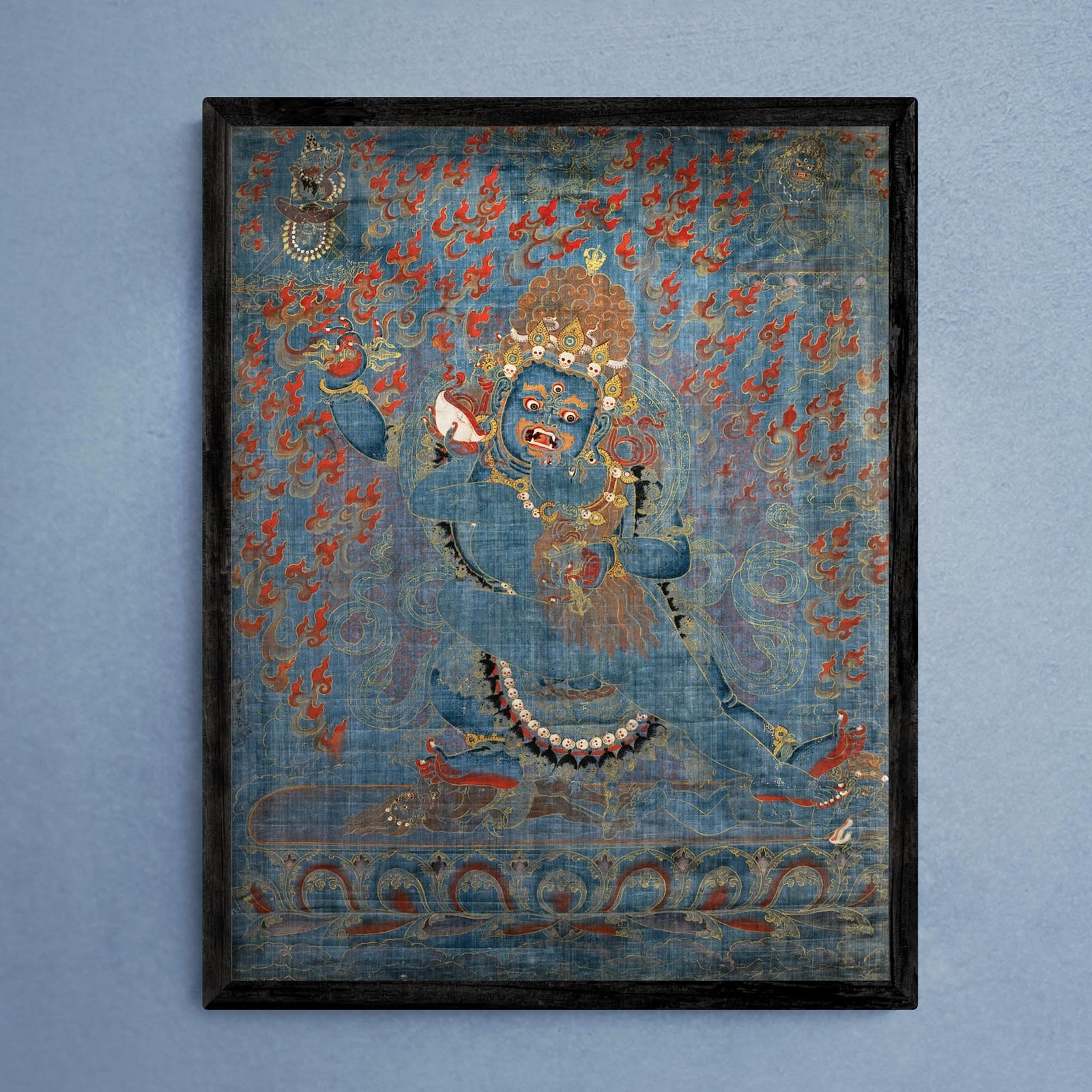 Framed Vajrapani and Consort, Tibetan, 15th-16th Century Antique Vintage Gift | Buddhist Protector Deity Thangka Boho Decor Framed Art Print