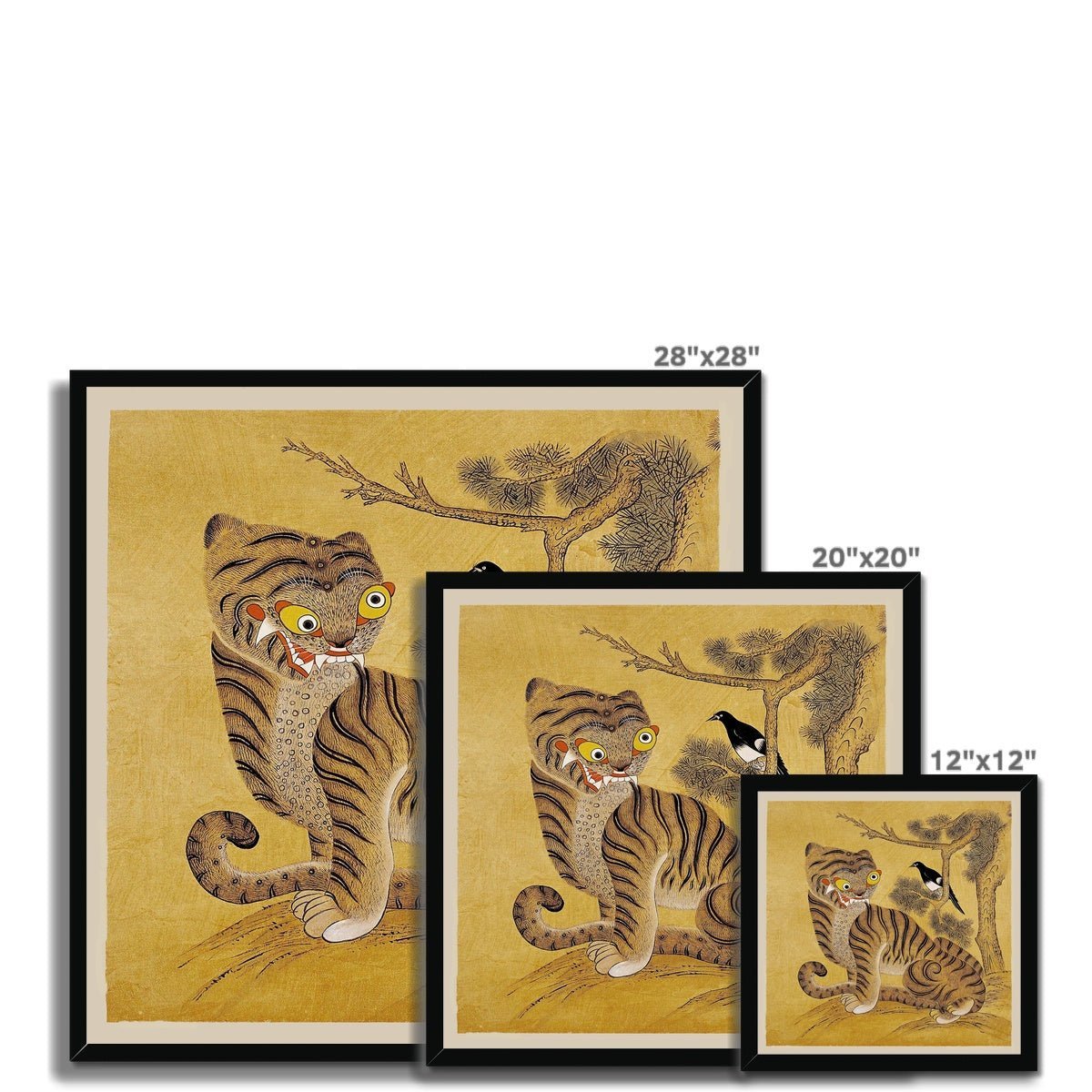 Freaky Tiger and Magpie: Korean 19th-Century Minhwa Folk Painting | Vintage Bird Cute Funny Kawaii Gift | Lion Leopard Poster Framed Print