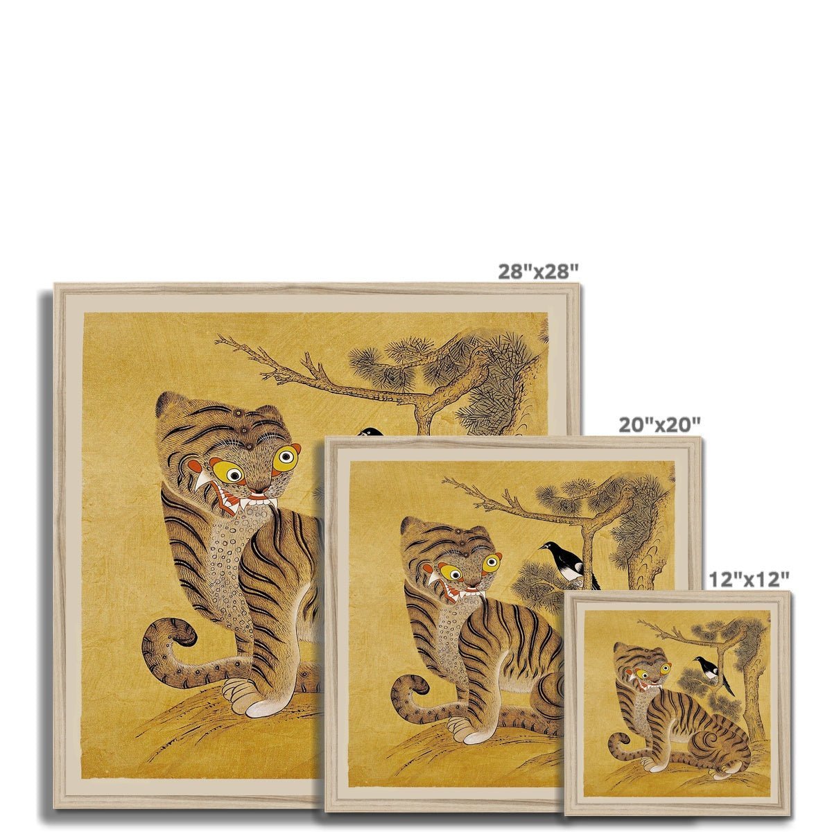 Framed Print Freaky Tiger and Magpie: Korean 19th-Century Minhwa Folk Painting | Vintage Bird Cute Funny Kawaii Gift | Lion Leopard Poster Framed Print
