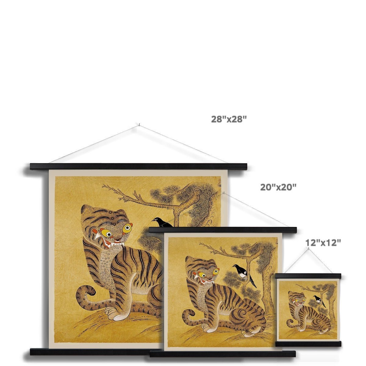 Freaky Tiger and Magpie: Korean 19th-Century Minhwa Folk Painting | Vintage Bird Cute Kawaii Gift | Lion Leopard Poster Print with Hanger