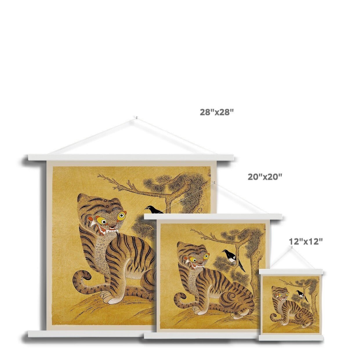 Freaky Tiger and Magpie: Korean 19th-Century Minhwa Folk Painting | Vintage Bird Cute Kawaii Gift | Lion Leopard Poster Print with Hanger