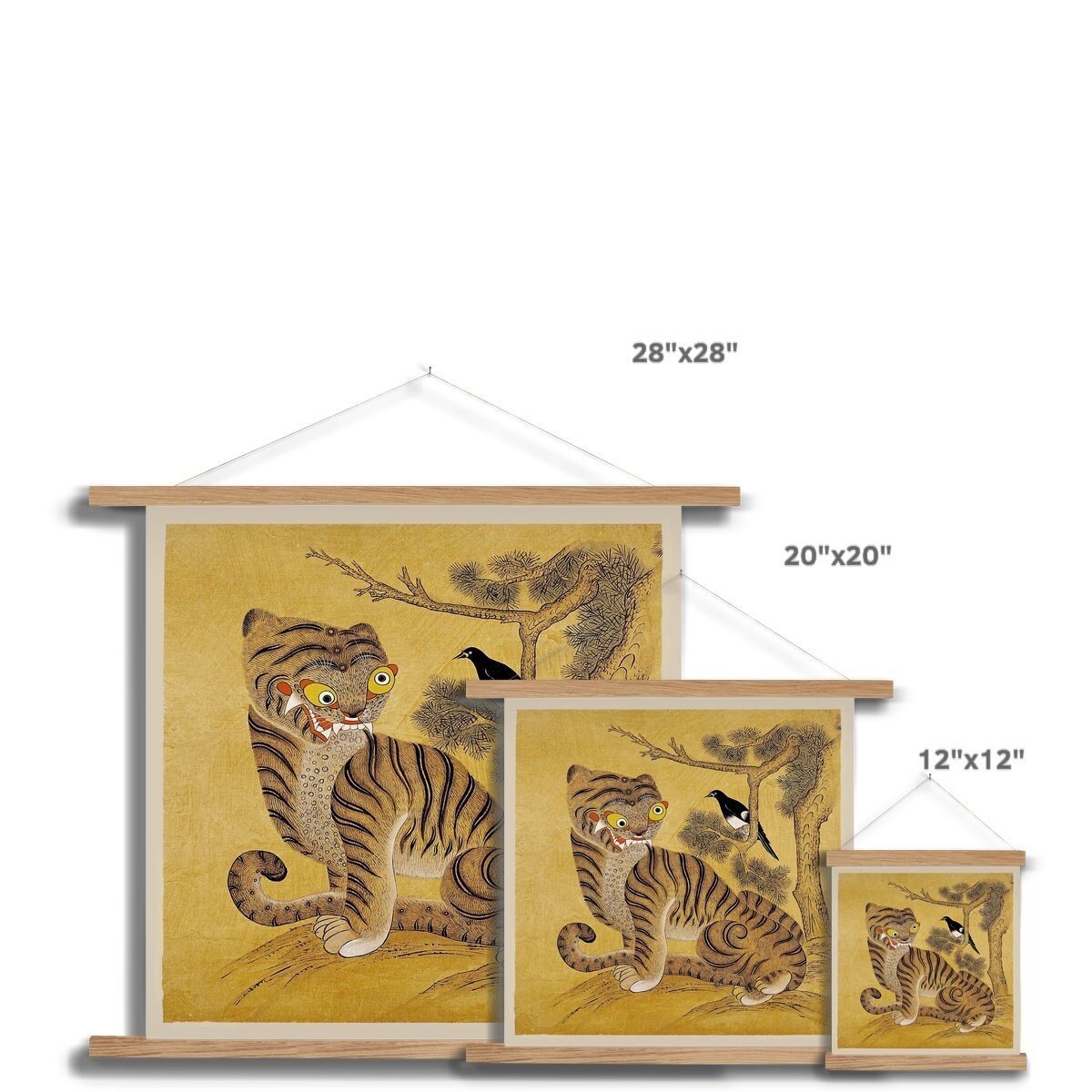 Freaky Tiger and Magpie: Korean 19th-Century Minhwa Folk Painting | Vintage Bird Cute Kawaii Gift | Lion Leopard Poster Print with Hanger