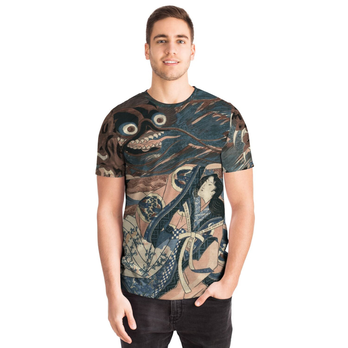 Fujiwara No Hidesato Fights the Giant Centipede Mukade | Vintage Japanese Samurai Mythology Graphic Art Tshirt