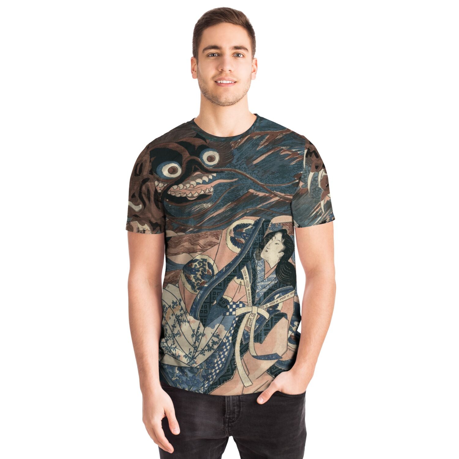 Fujiwara No Hidesato Fights the Giant Centipede Mukade | Vintage Japanese Samurai Mythology Graphic Art Tshirt