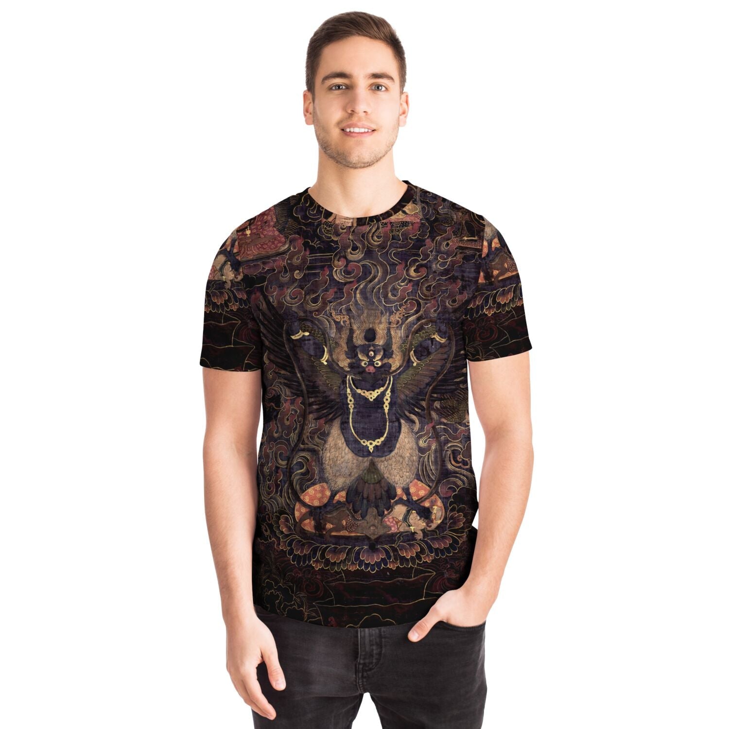 Garuda Sacred Tibetan Dharma Protector, Buddhist Deity, Vishnu Hindu Graphic Art Tee T-Shirt