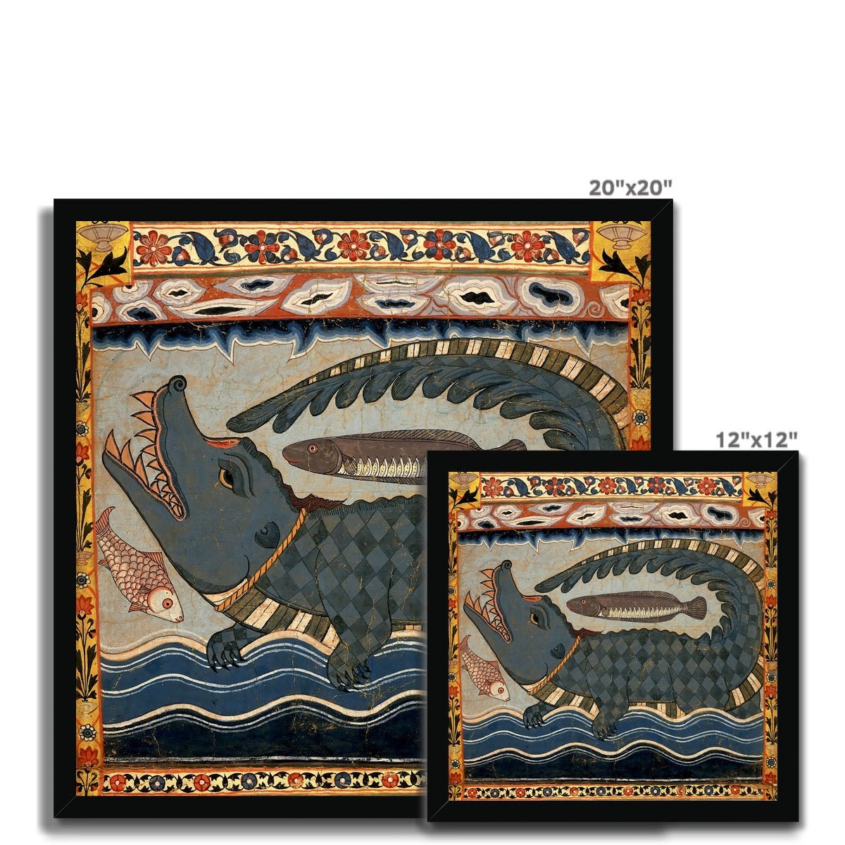 Fine art Gazi Pir Crocodile Scroll Ancient Indian Art | Islamic Art, Muslim Art | Antique Sufi Rumi Alligator Vintage Mystic Framed Art Print