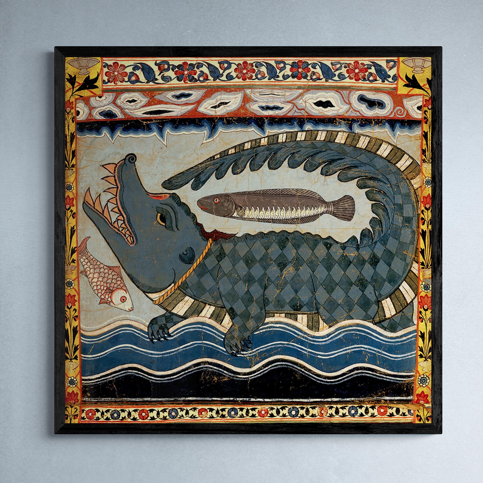 Fine art Gazi Pir Crocodile Scroll Ancient Indian Art | Islamic Art, Muslim Art | Antique Sufi Rumi Alligator Vintage Mystic Framed Art Print