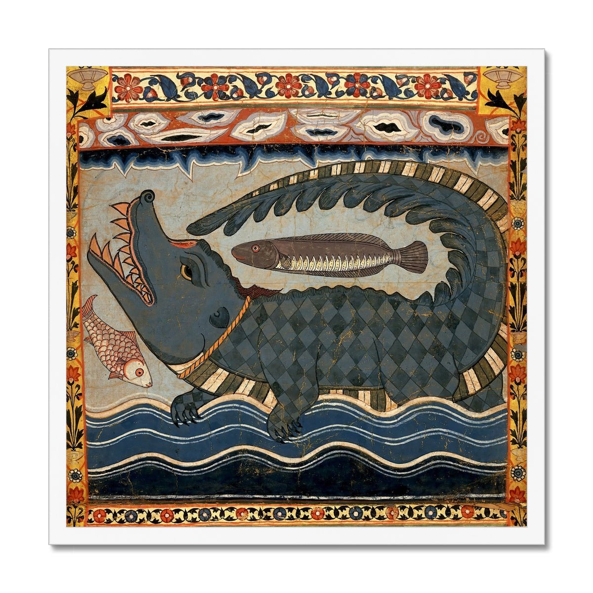 Gazi Pir Crocodile Scroll Ancient Indian Art | Islamic Art, Muslim Art | Antique Sufi Rumi Alligator Vintage Mystic Framed Art Print