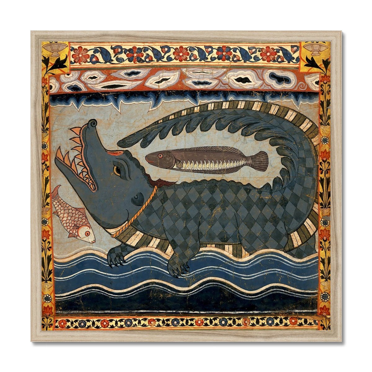 Gazi Pir Crocodile Scroll Ancient Indian Art | Islamic Art, Muslim Art | Antique Sufi Rumi Alligator Vintage Mystic Framed Art Print