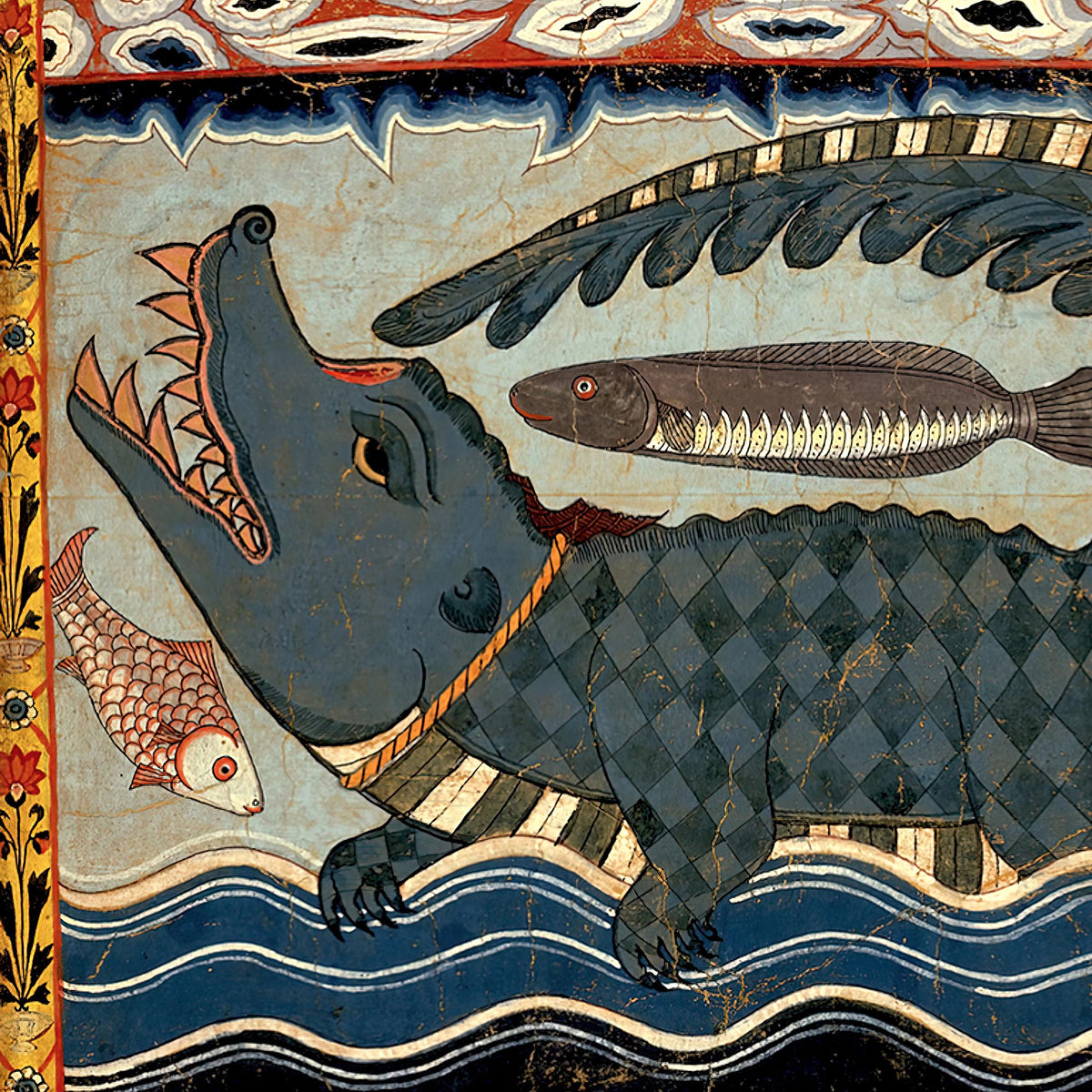 Gazi Pir Crocodile Scroll | Ancient Indian Art | Islamic Art, Muslim Art | Vintage Sufi Talisman Rumi Mystic Fine Art Print