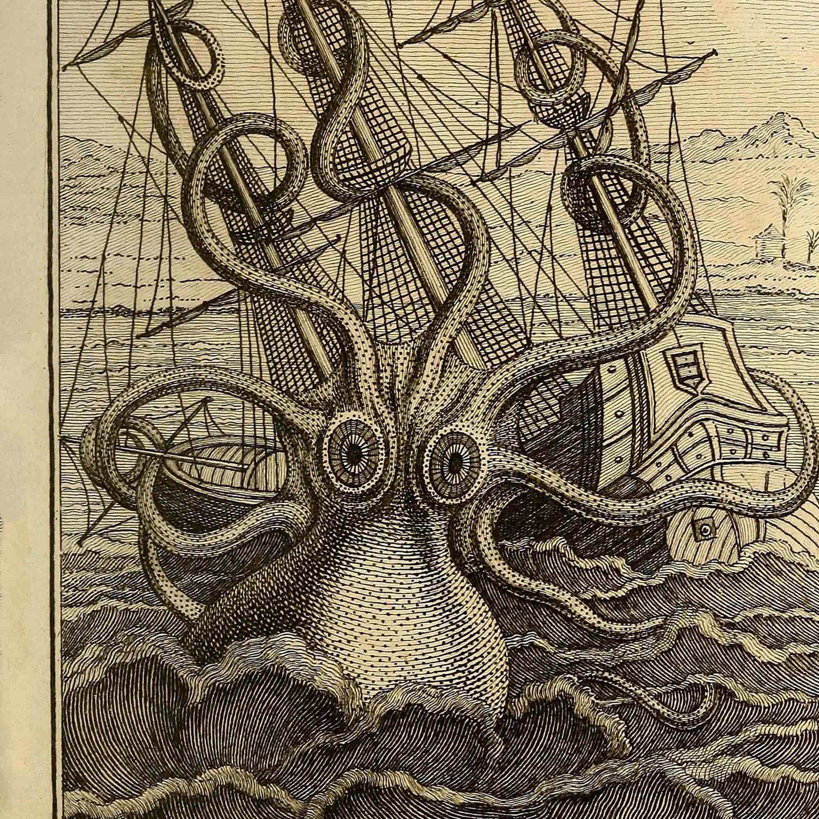 Giant Squid Octopus Print, Kraken Sea Monster, Man Cave, Nautical Decor Vintage Fine Art Print
