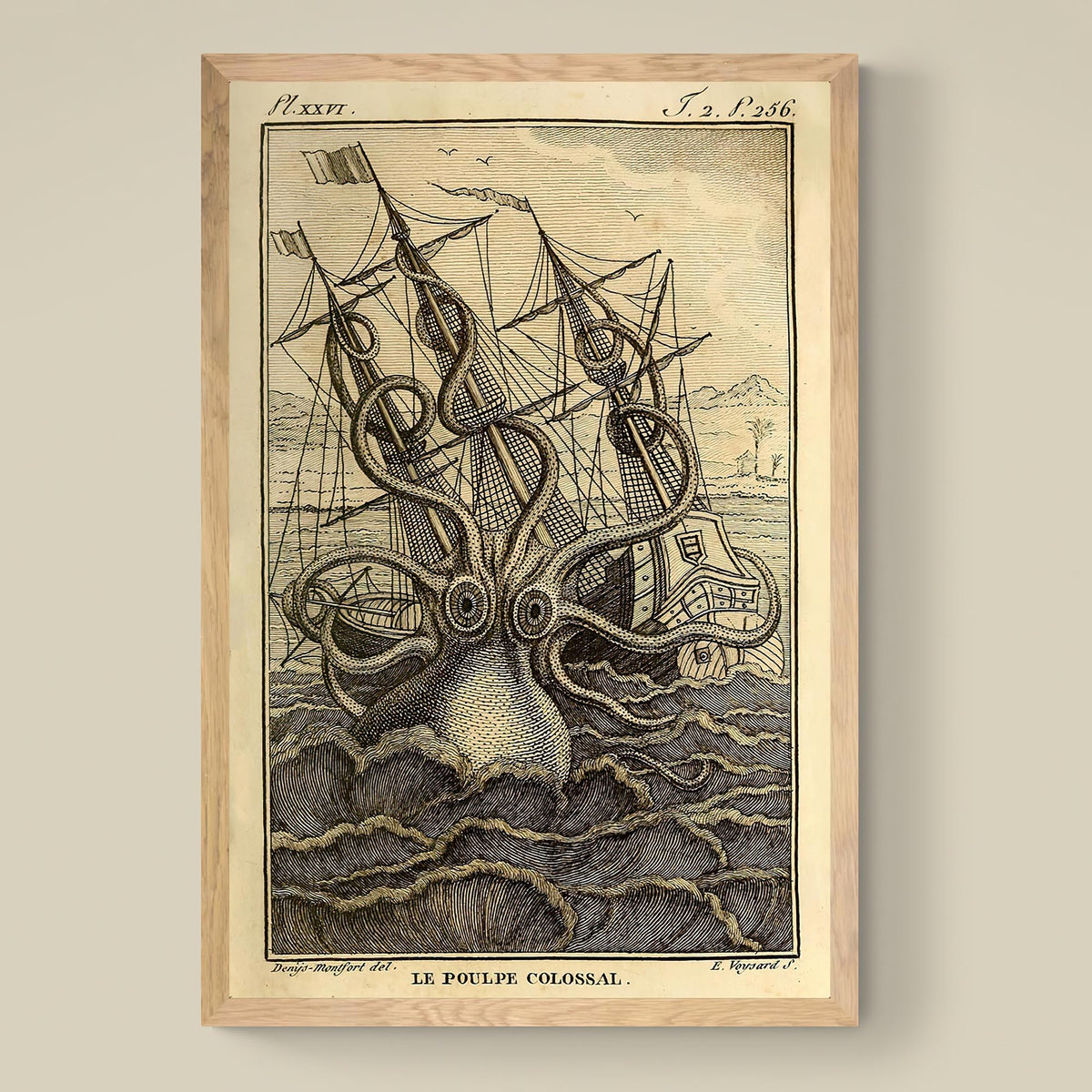 Giant Squid Octopus Print, Kraken Sea Monster, Man Cave, Nautical Decor Vintage Fine Art Print
