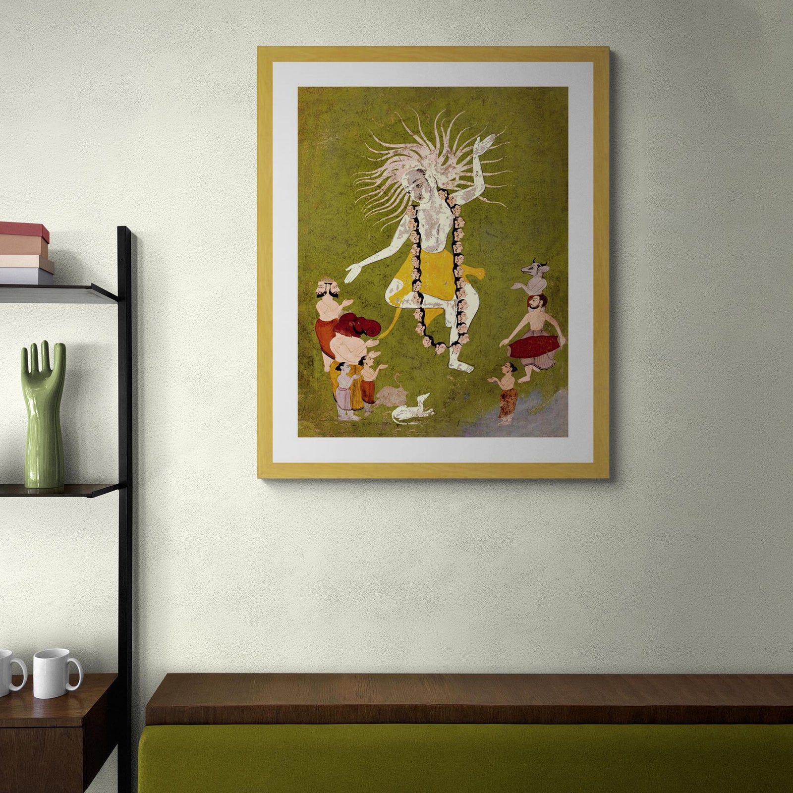 God Shiva in His Ferocious Aspect as Mahakala Dancing | Indian Hindu Sacred Antique Framed Art Print