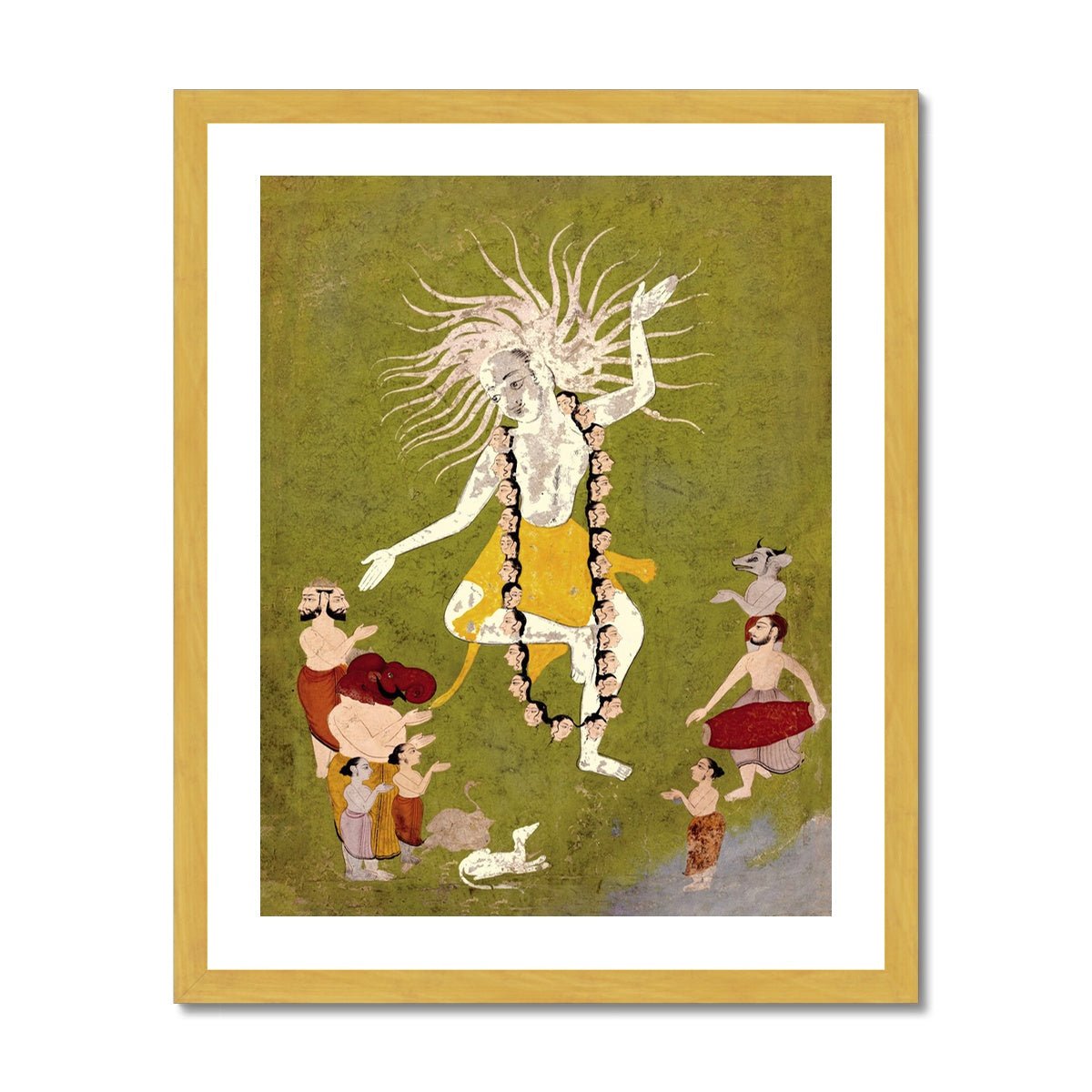 Fine art 11&quot;x14&quot; / Gold Frame God Shiva in His Ferocious Aspect as Mahakala Dancing | Indian Hindu Sacred Antique Framed Art Print