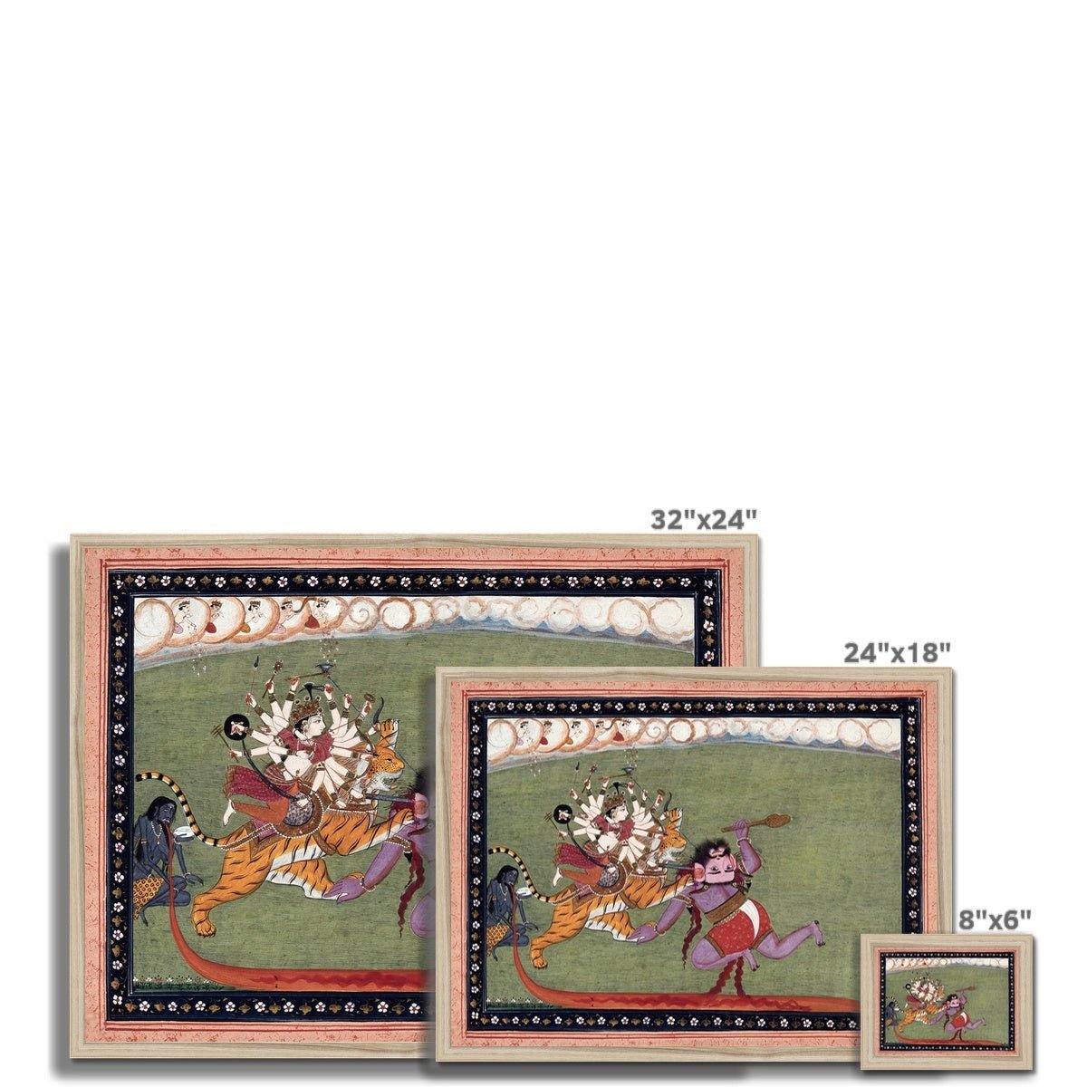 Fine art Goddess Durga, Shakti, Defeats Demon Mahishasura | Indian Mythology Folklore | Devi Bhakti Guru Framed Art Print