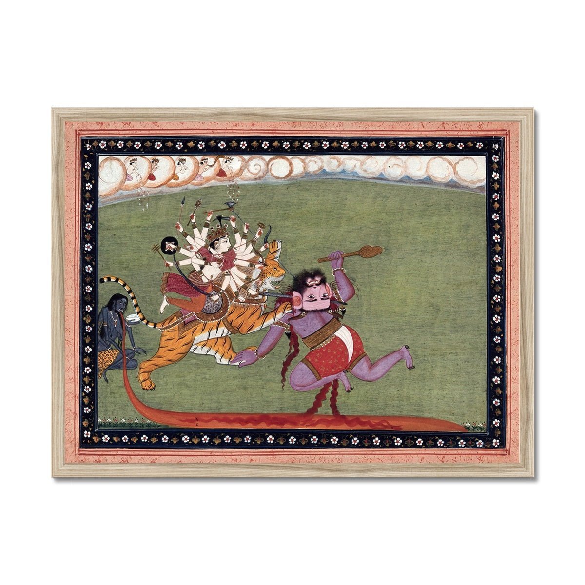 Fine art 8"x6" / Natural Frame Goddess Durga, Shakti, Defeats Demon Mahishasura | Indian Mythology Folklore | Devi Bhakti Guru Framed Art Print