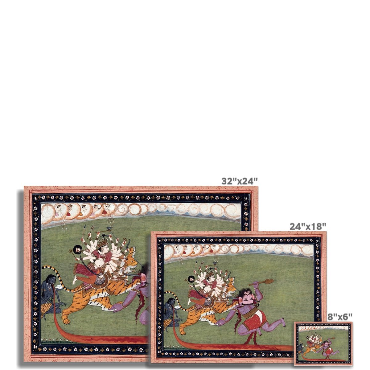 Goddess Durga, Shakti, Defeats Demon Mahishasura | Vintage Hindu Mythology Folklore | Yoga Studio Devotional Fine Art Print