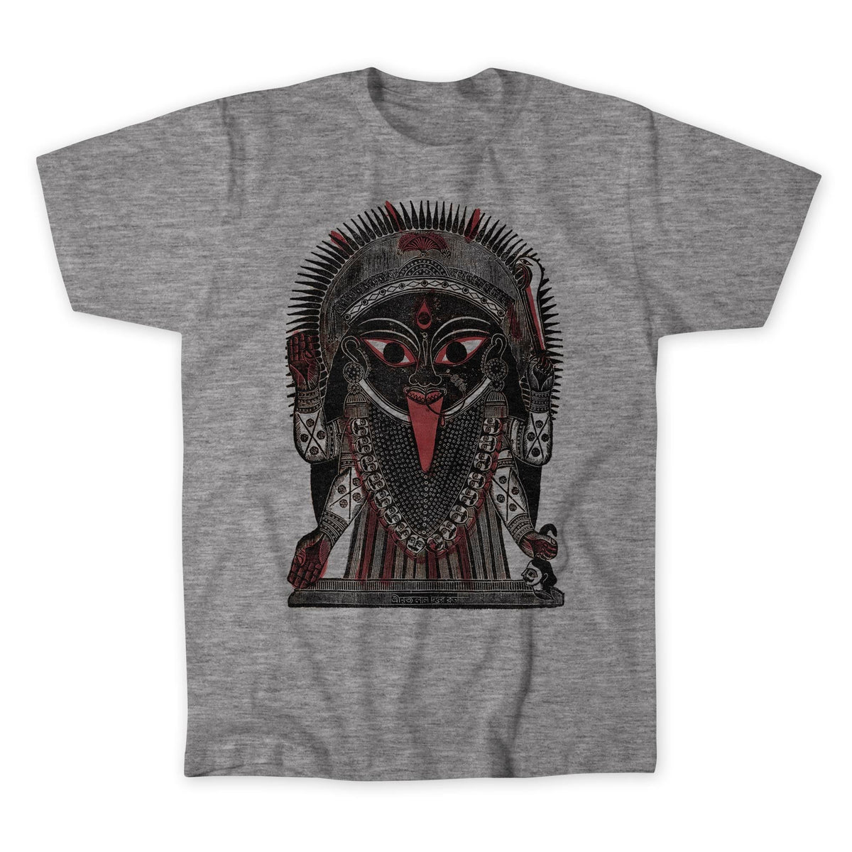 T-Shirts S / Graphite Heather Goddess Kali Antique Kalighat Indian Woodcut Print | Folk Art Skull Graphic Art T-Shirt Tee