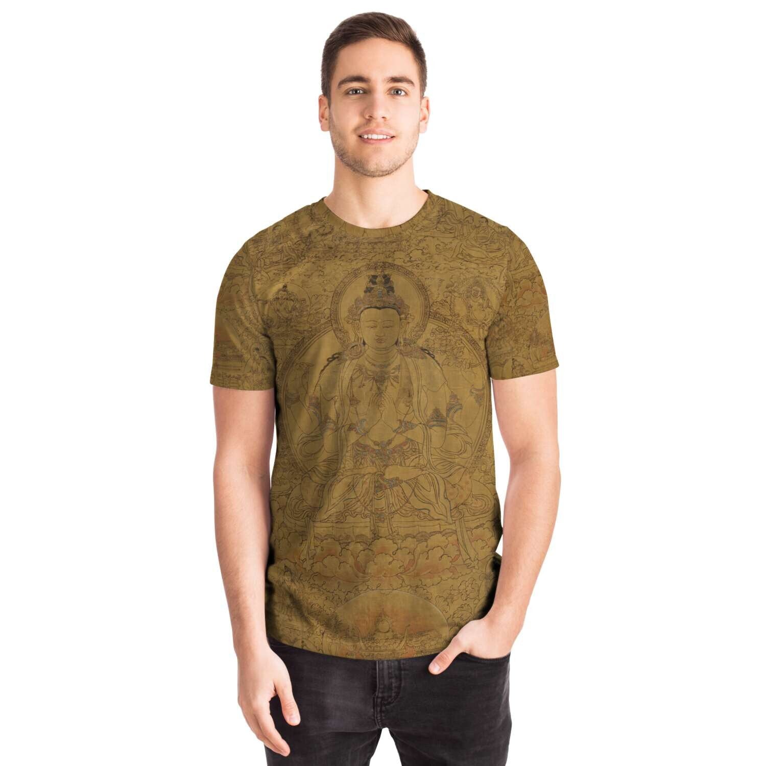 Gold Avalokiteshvara, Tibetan Buddha Dalai Lama Incarnation, Reincarnation, Om Mantra Padme Hum Graphic Art T-Shirt