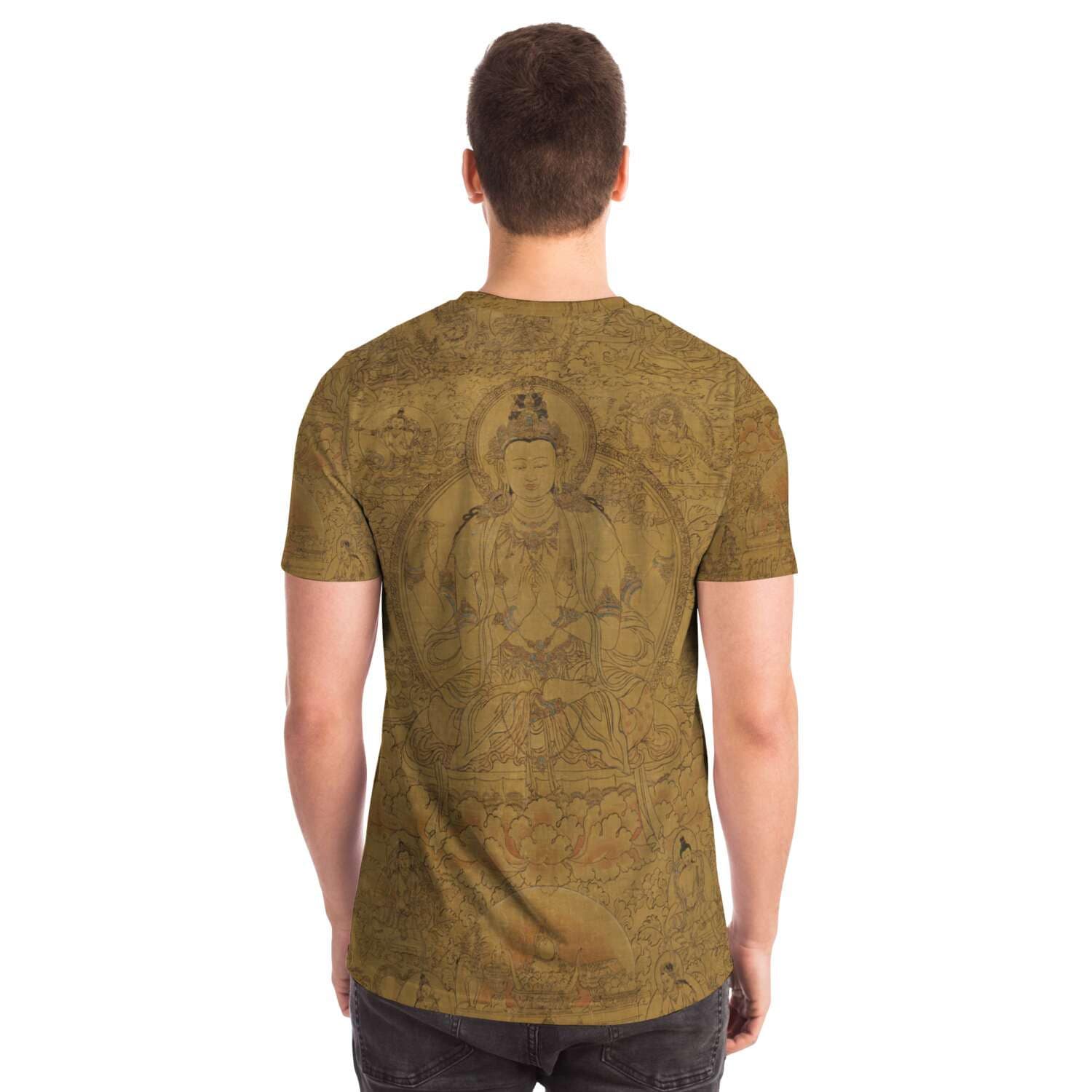 T-shirt Gold Avalokiteshvara, Tibetan Buddha Dalai Lama Incarnation, Reincarnation, Om Mantra Padme Hum Graphic Art T-Shirt