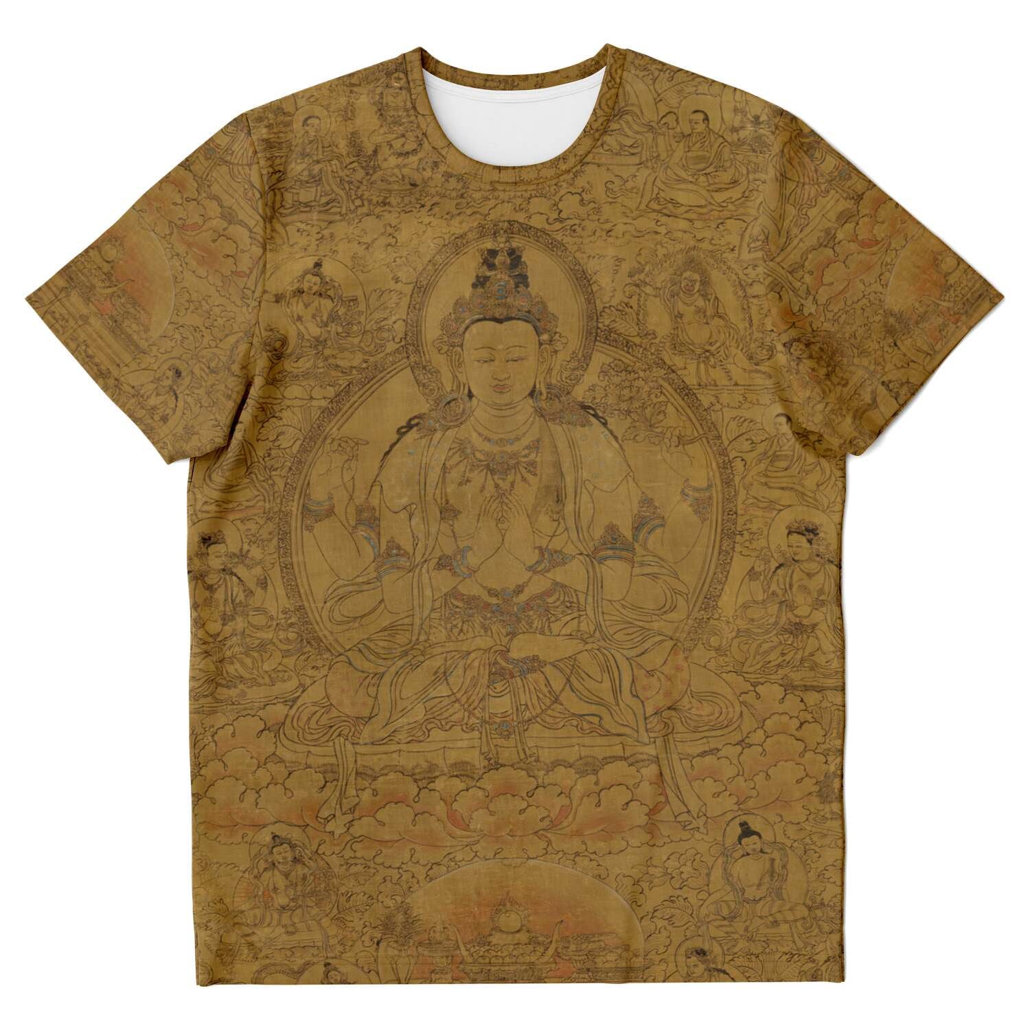 T-shirt Gold Avalokiteshvara, Tibetan Buddha Dalai Lama Incarnation, Reincarnation, Om Mantra Padme Hum Graphic Art T-Shirt