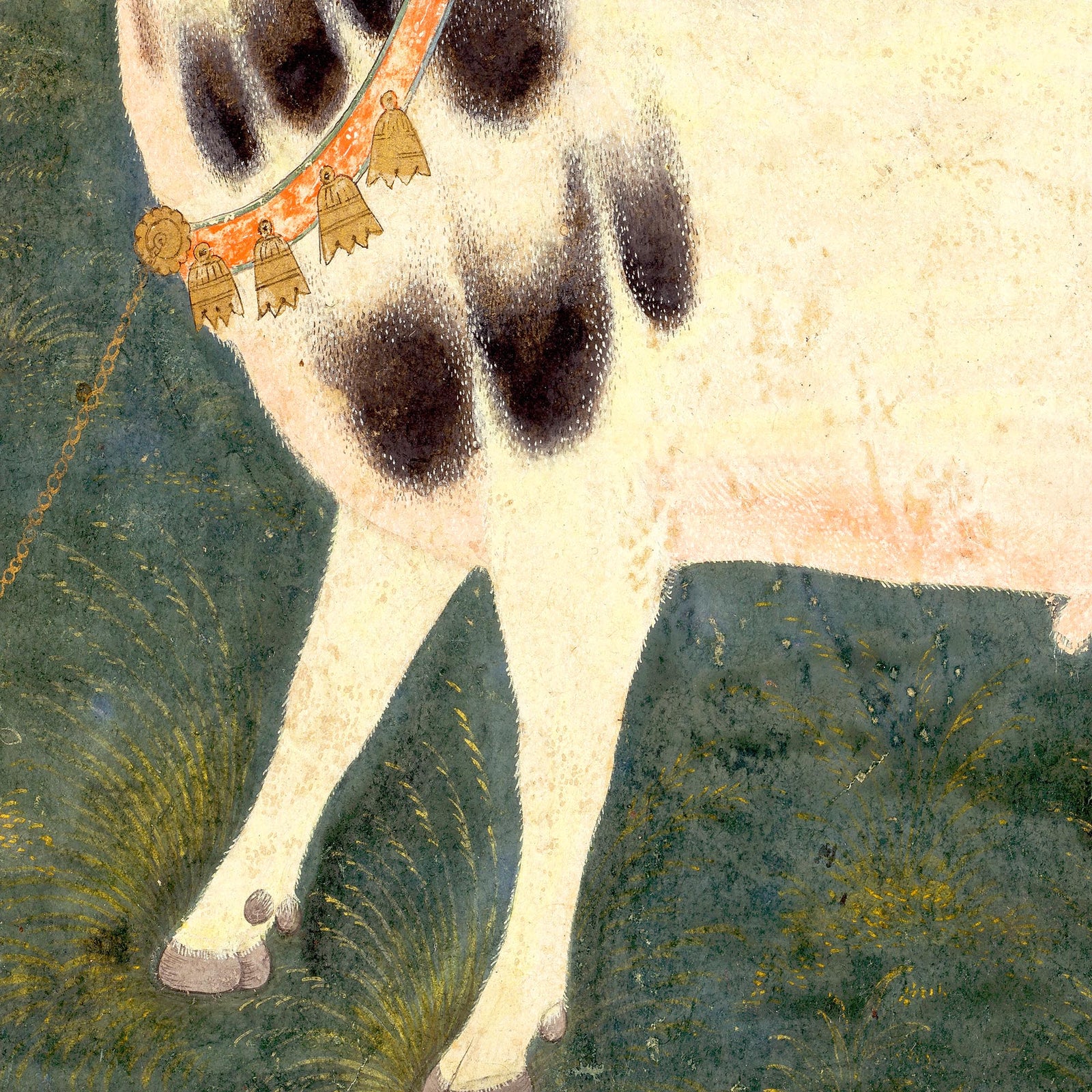 Gold Framed Royal Ram with Gold Chain | Antique Watercolor Classical Indian Mughal Pastoral Goat Sheep Horse Framed Art Print