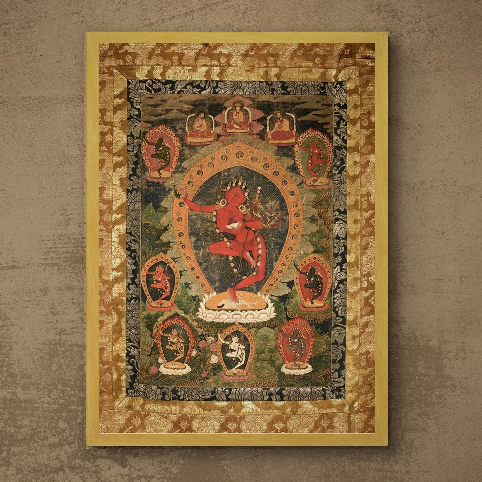 Fine art 6"x8" / Gold Frame Gold Framed Vajravarahi Thangka, Tibetan Buddhism Fierce Female Deity (Dakini ), Ancient Bhutanese Framed Art Print