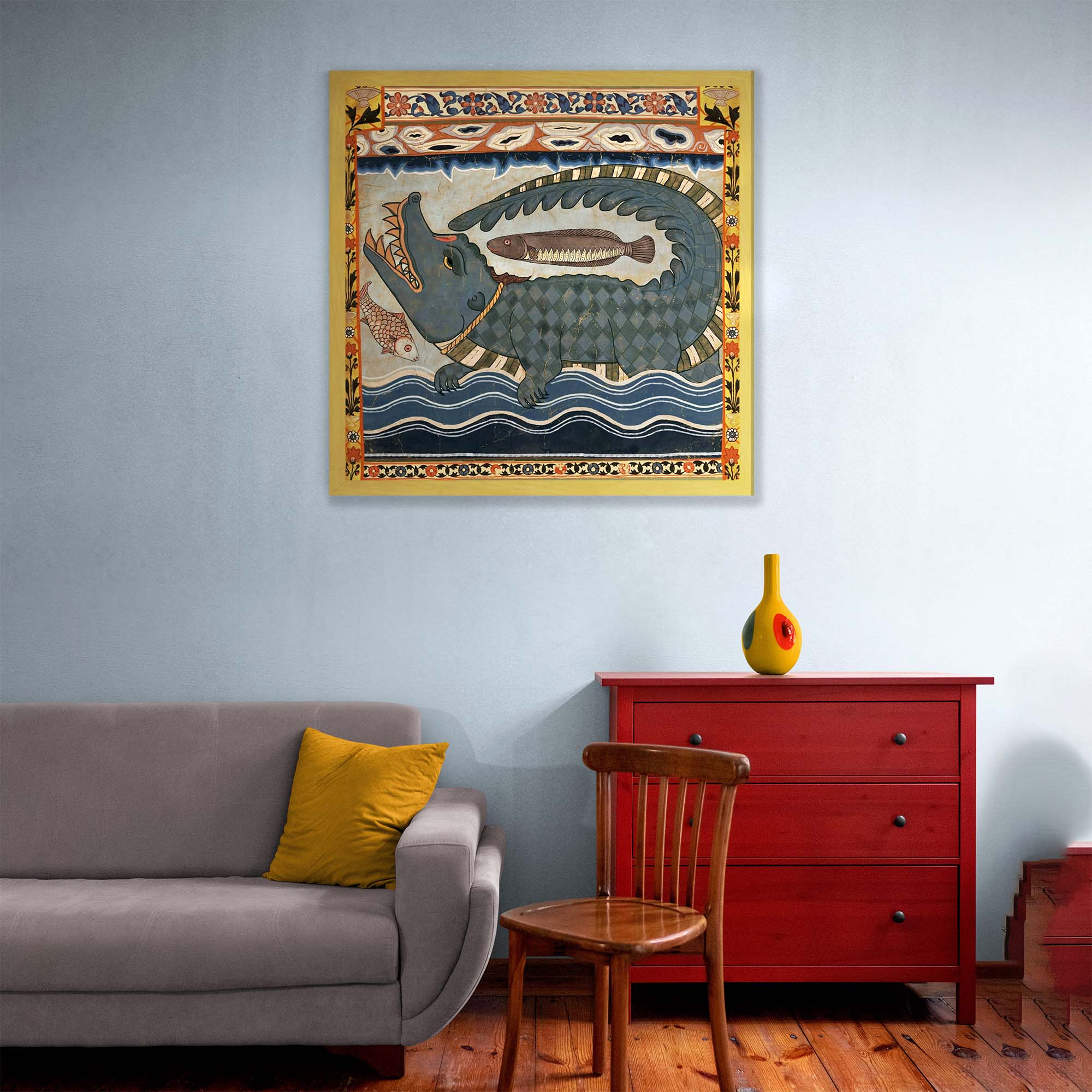 Framed Gazi Pir Crocodile Scroll Ancient Indian Art | Islamic Art, Muslim Art | Vintage Antique Sufi Alligator Framed Art Print