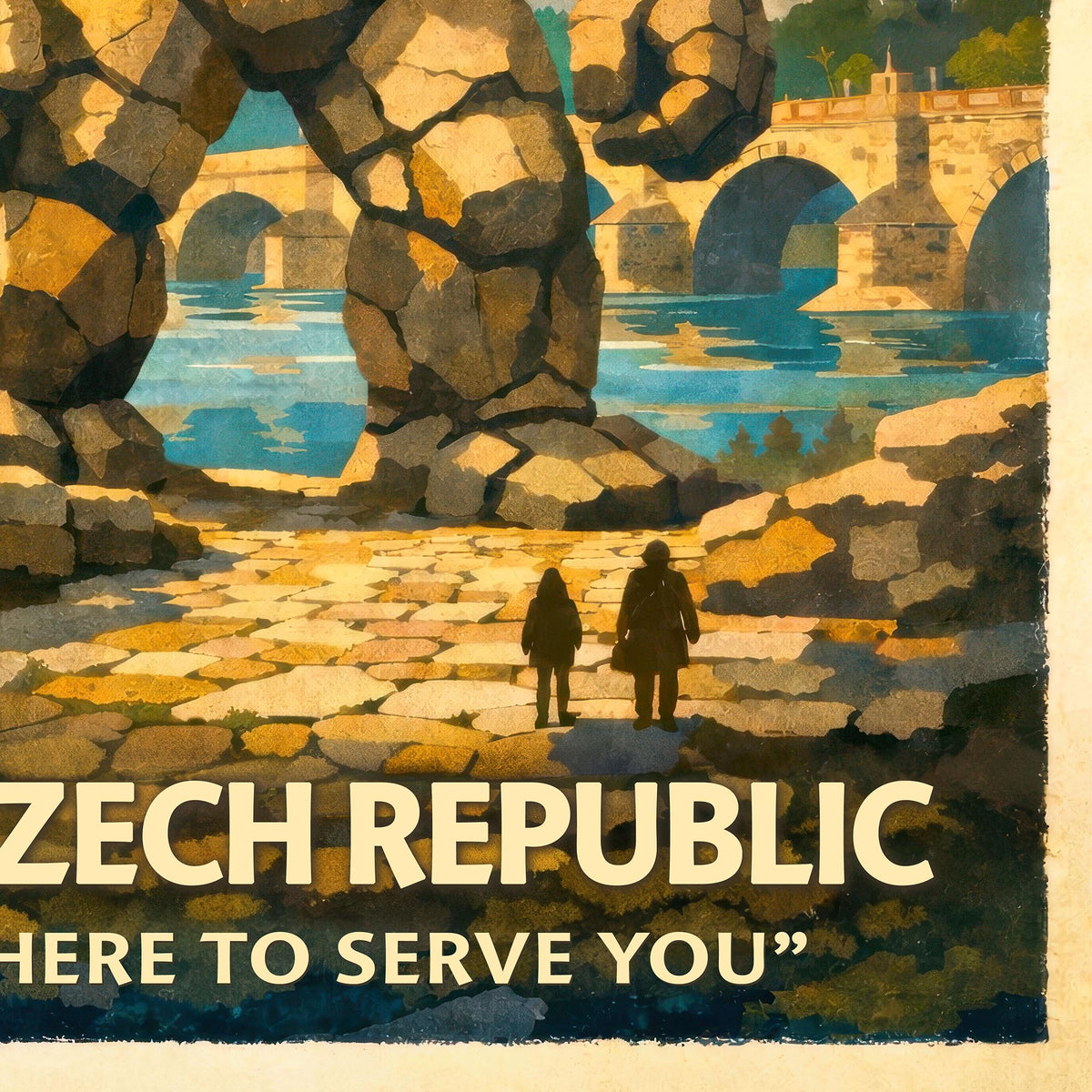 Golem of Prague Travel Poster | Jewish Mysticism Folklore | Vintage Kabbalah Monster, Surreal Fine Art Print